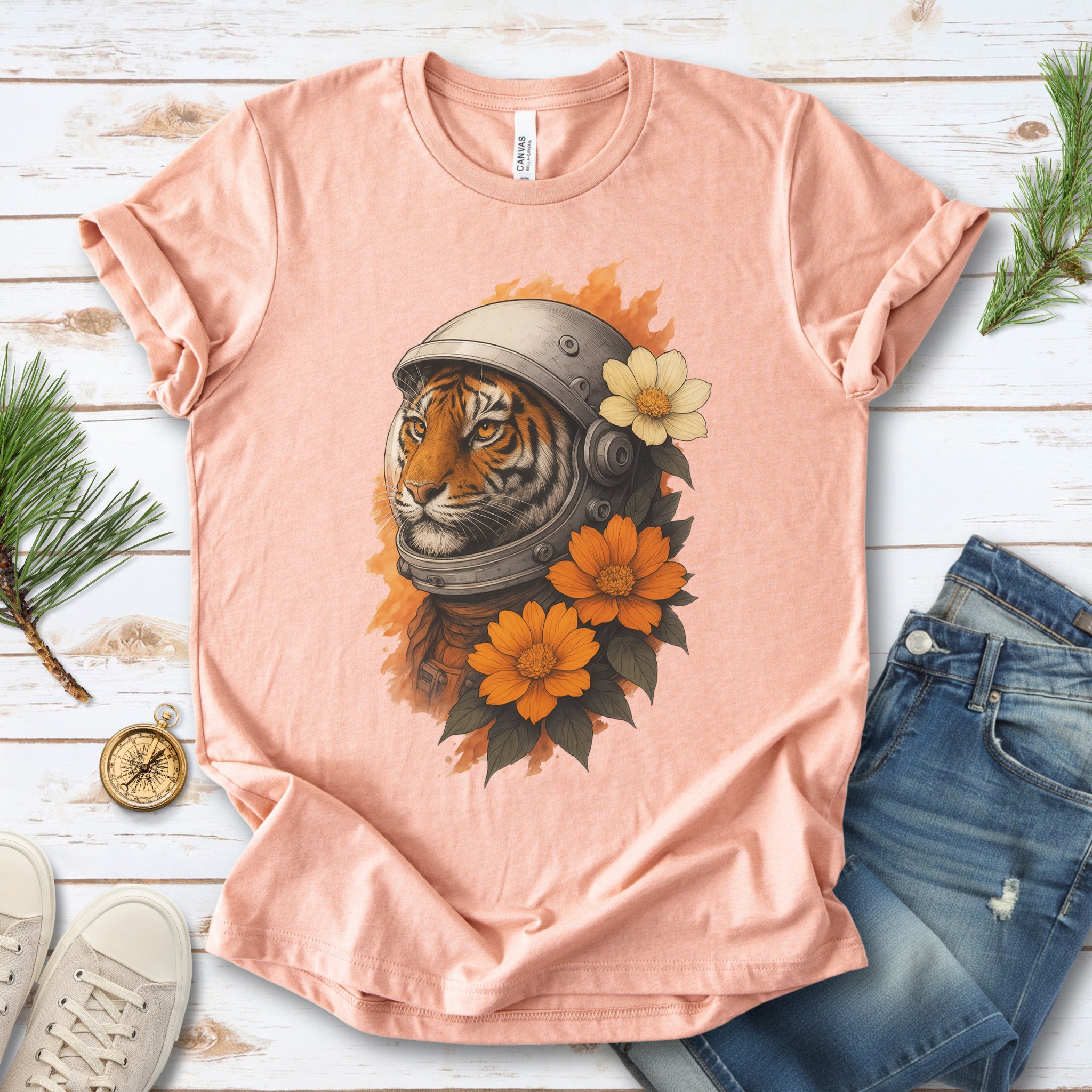 Astronaut Tiger Floral T-Shirt – Cosmic Jungle Vintage Space Tee