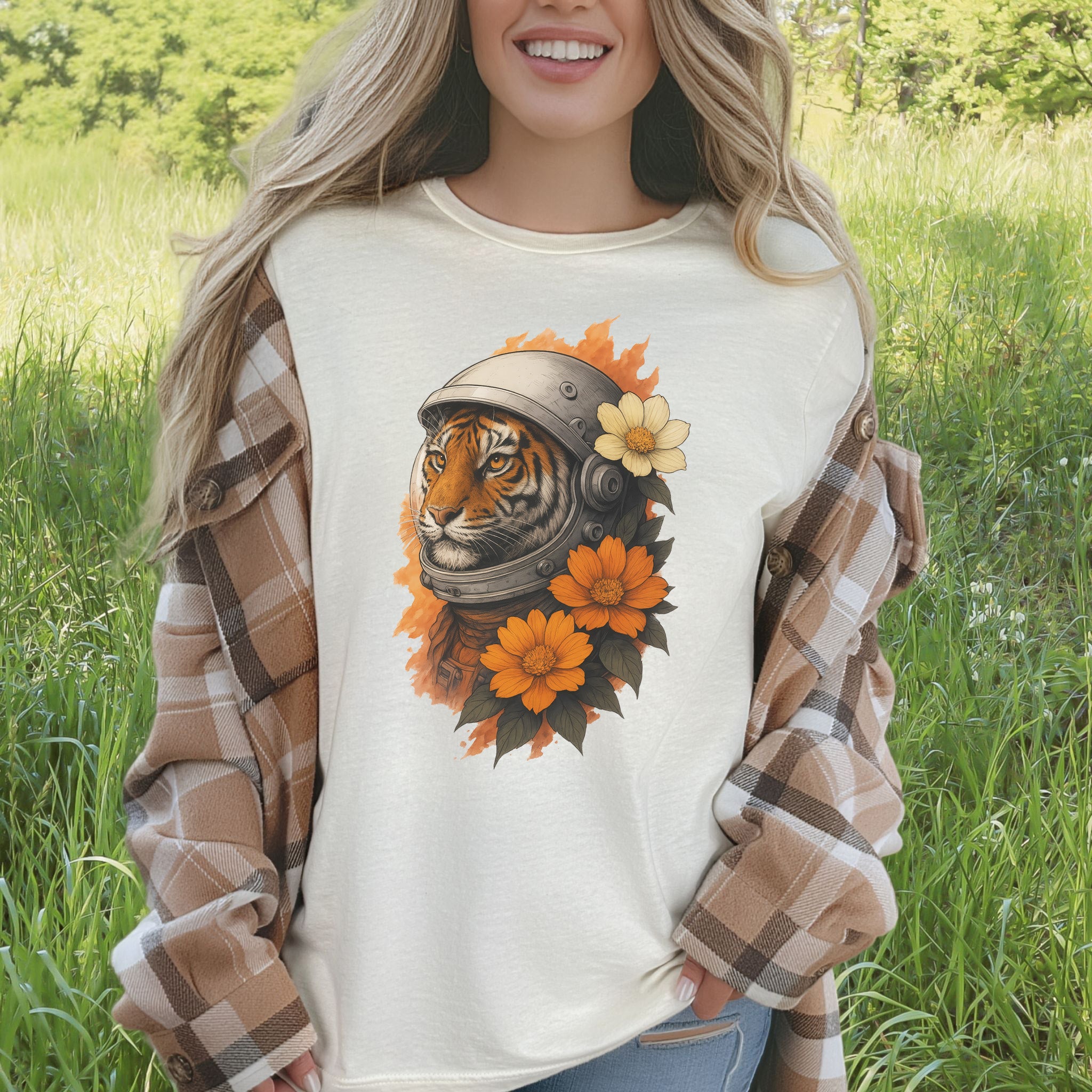 Astronaut Tiger Floral T-Shirt – Cosmic Jungle Vintage Space Tee