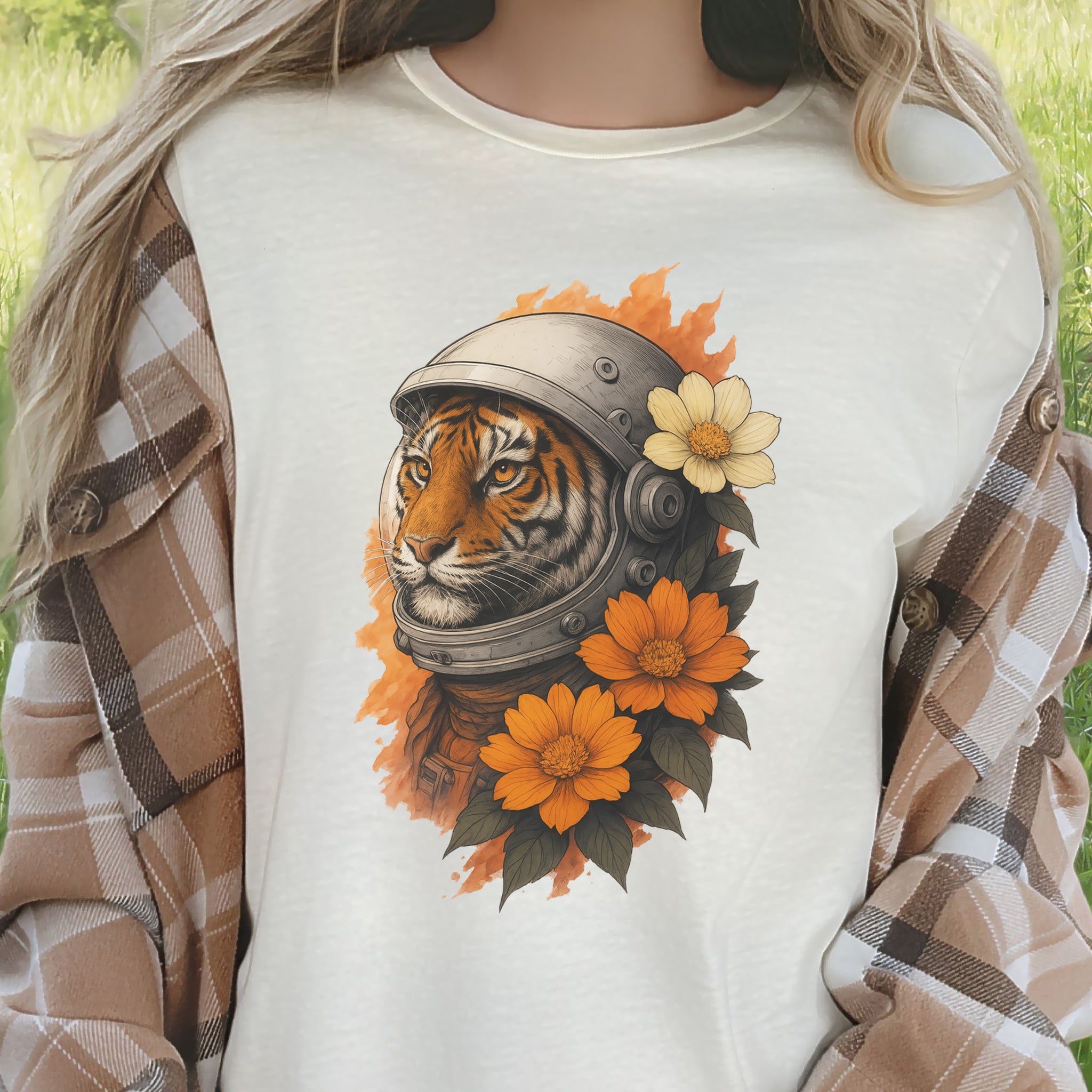 Astronaut Tiger Floral T-Shirt – Cosmic Jungle Vintage Space Tee