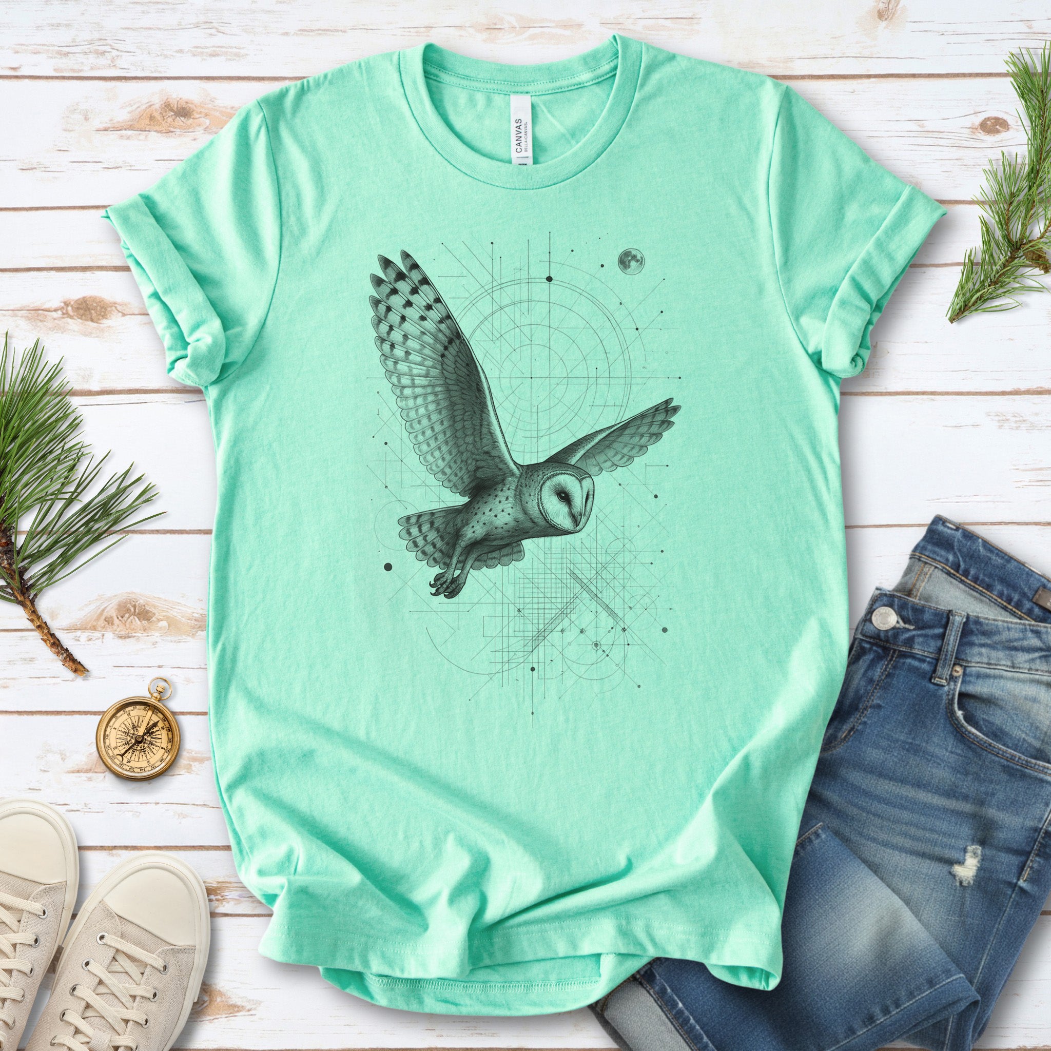Geometric Barn Owl T-Shirt – Vintage Spirit Animal Bird Tee