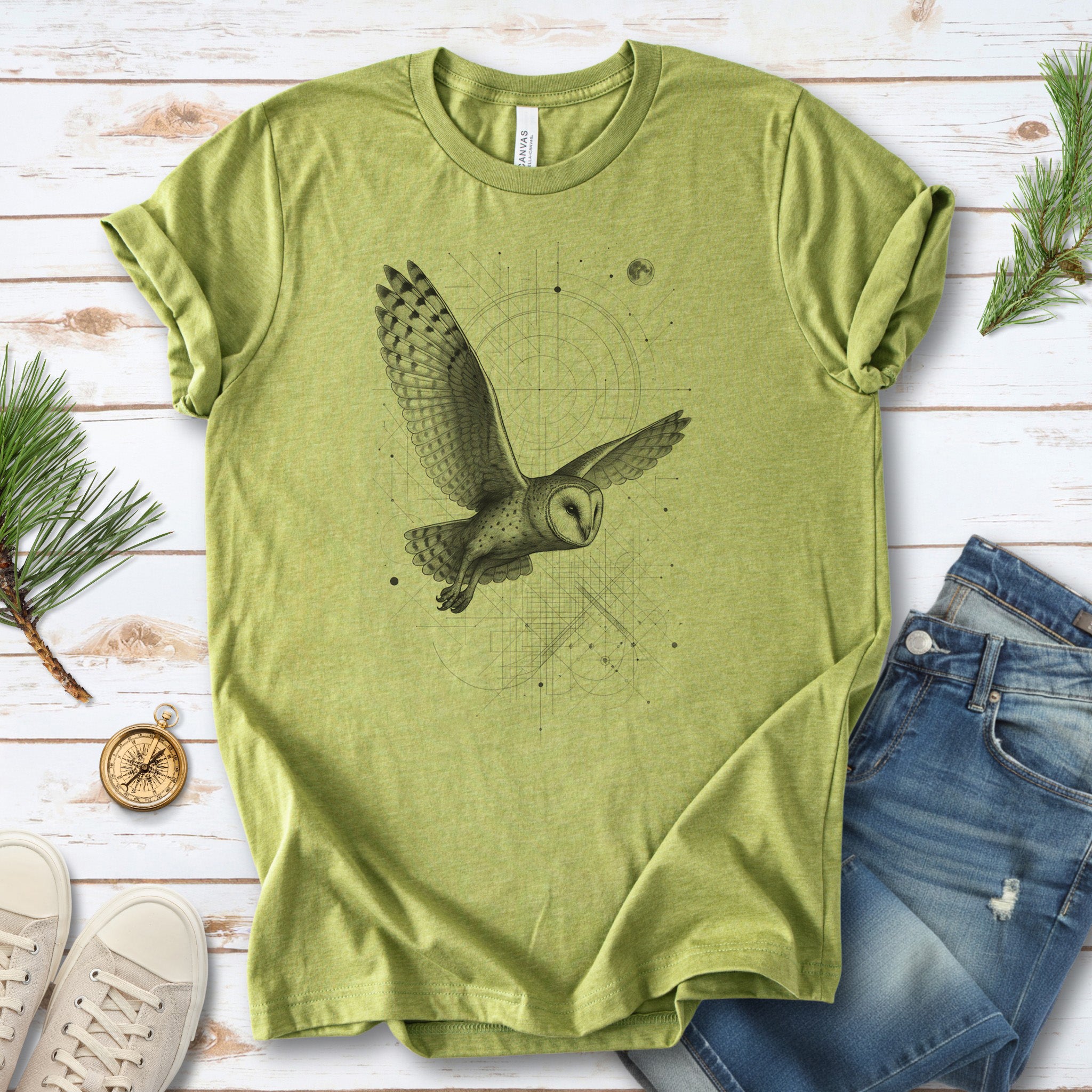 Geometric Barn Owl T-Shirt – Vintage Spirit Animal Bird Tee