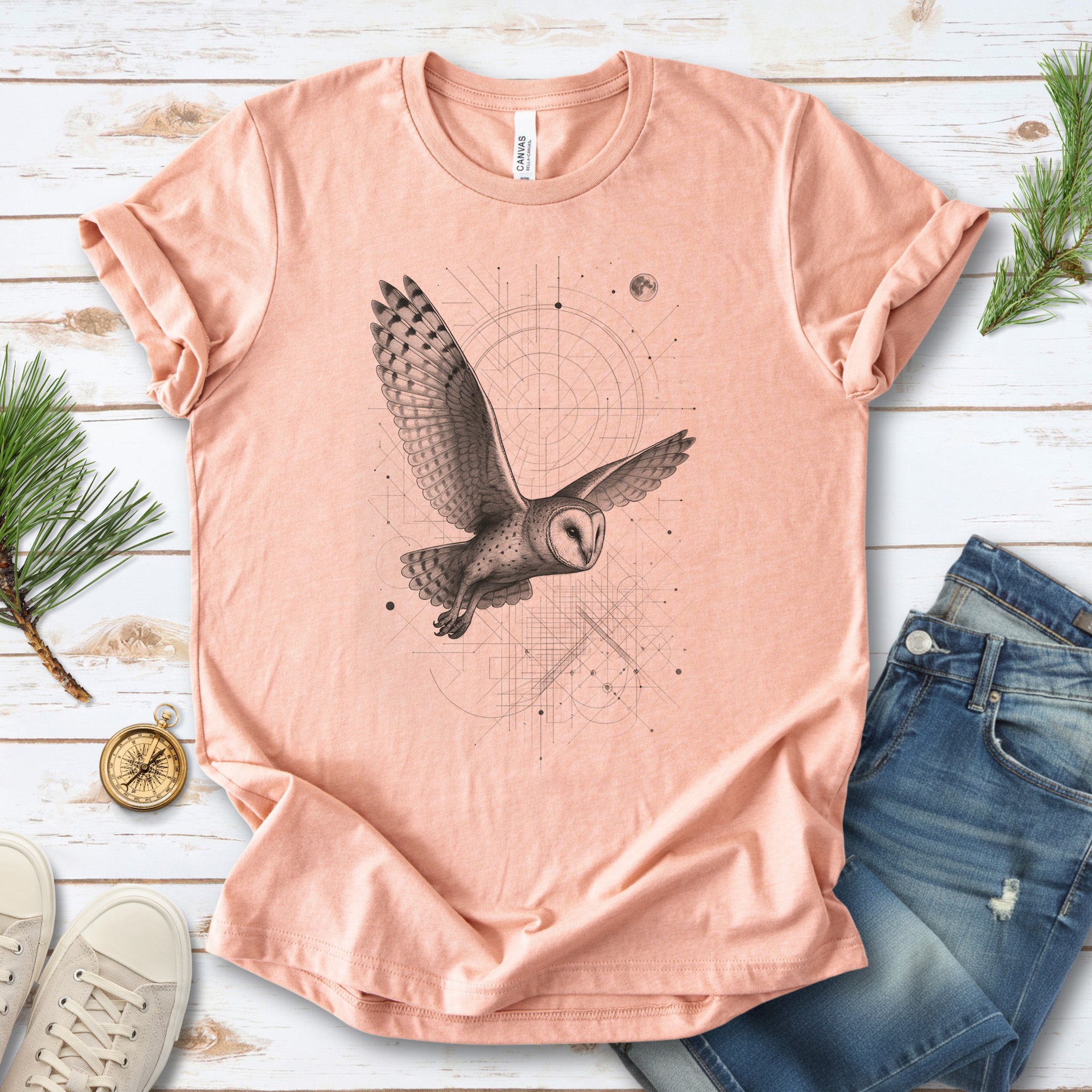 Geometric Barn Owl T-Shirt – Vintage Spirit Animal Bird Tee