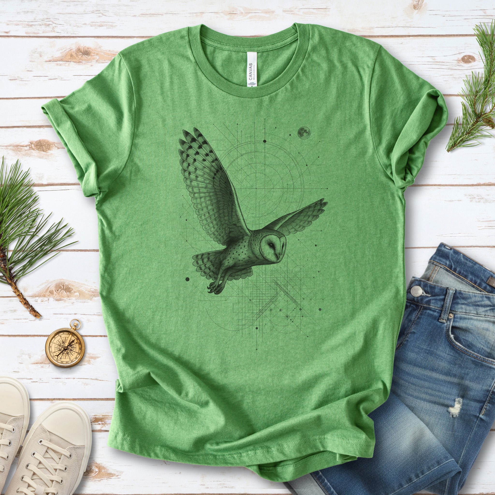 Geometric Barn Owl T-Shirt – Vintage Spirit Animal Bird Tee