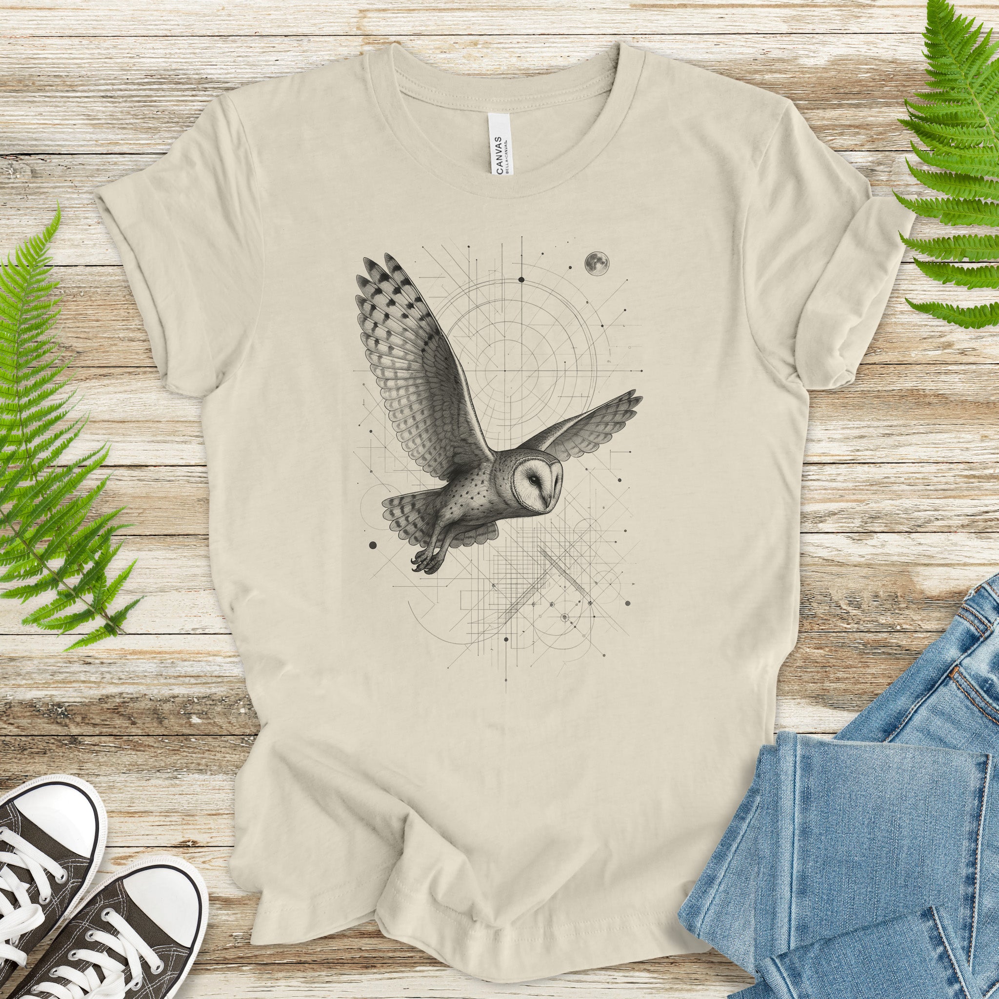 Geometric Barn Owl T-Shirt – Vintage Spirit Animal Bird Tee