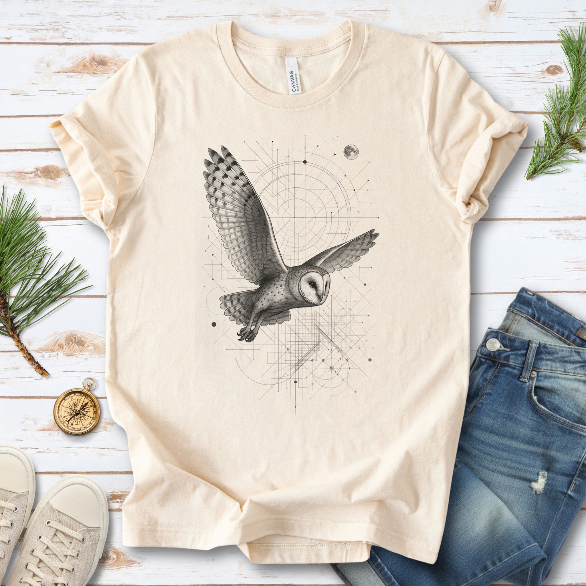 Geometric Barn Owl T-Shirt – Vintage Spirit Animal Bird Tee