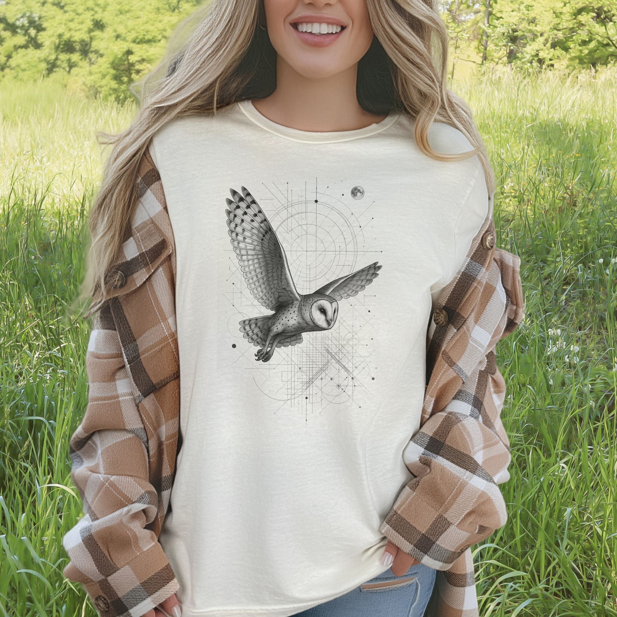 Geometric Barn Owl T-Shirt – Vintage Spirit Animal Bird Tee