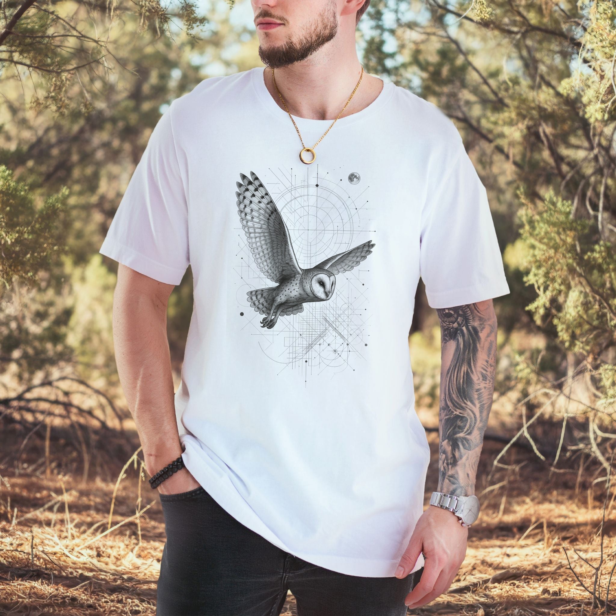 Geometric Barn Owl T-Shirt – Vintage Spirit Animal Bird Tee
