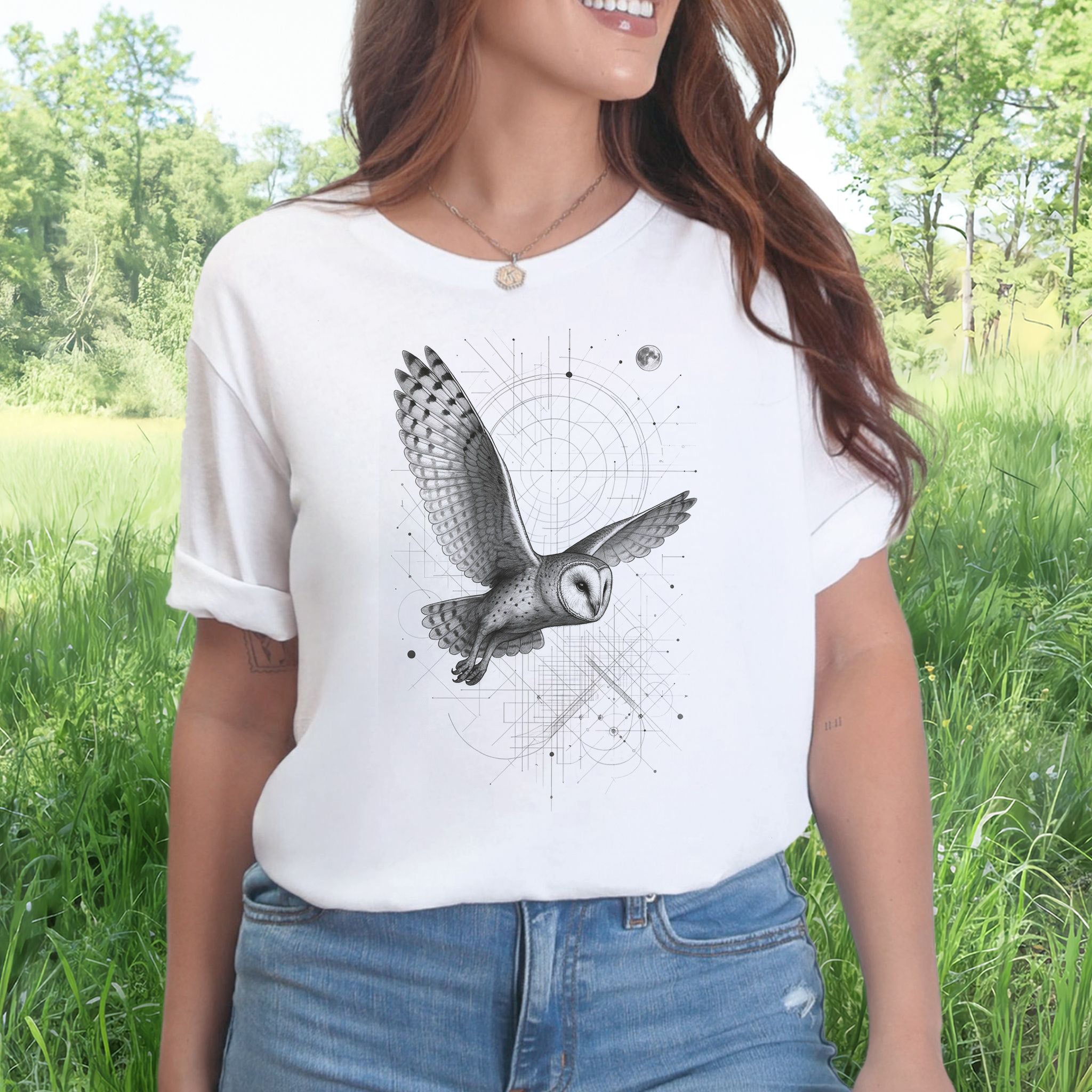 Geometric Barn Owl T-Shirt – Vintage Spirit Animal Bird Tee