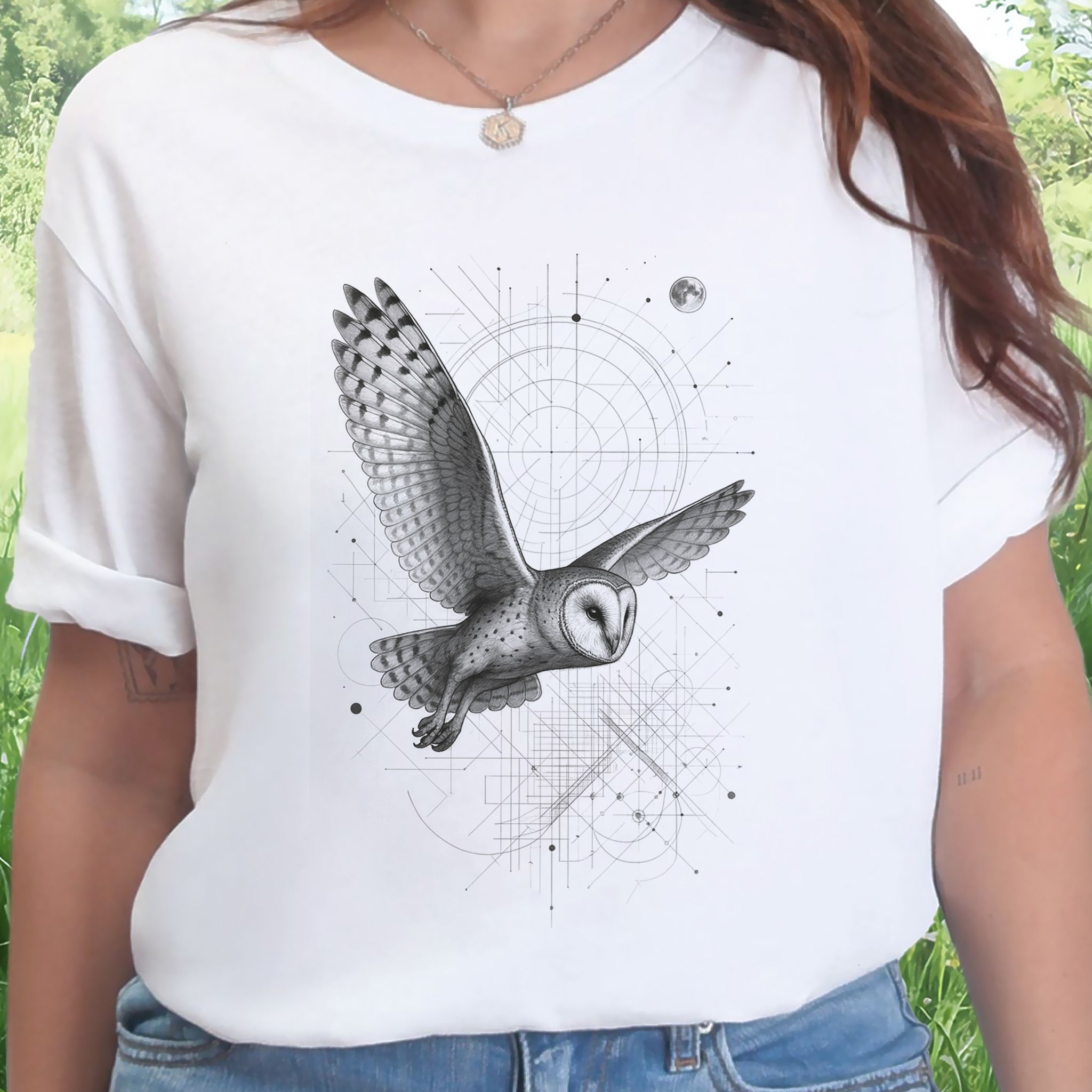 Geometric Barn Owl T-Shirt – Vintage Spirit Animal Bird Tee