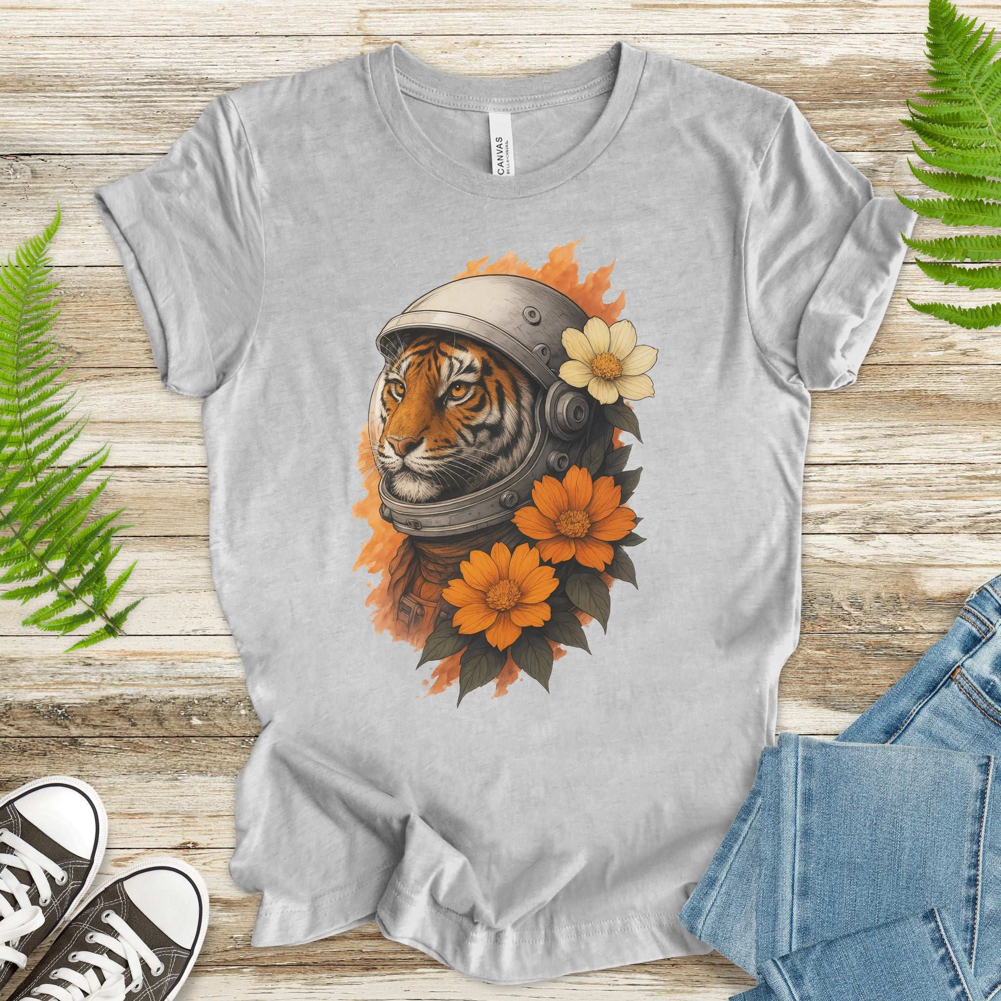 Astronaut Tiger Floral T-Shirt – Cosmic Jungle Vintage Space Tee