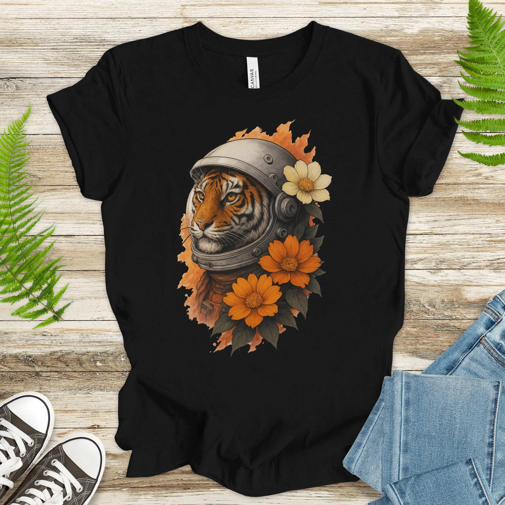 Astronaut Tiger Floral T-Shirt – Cosmic Jungle Vintage Space Tee