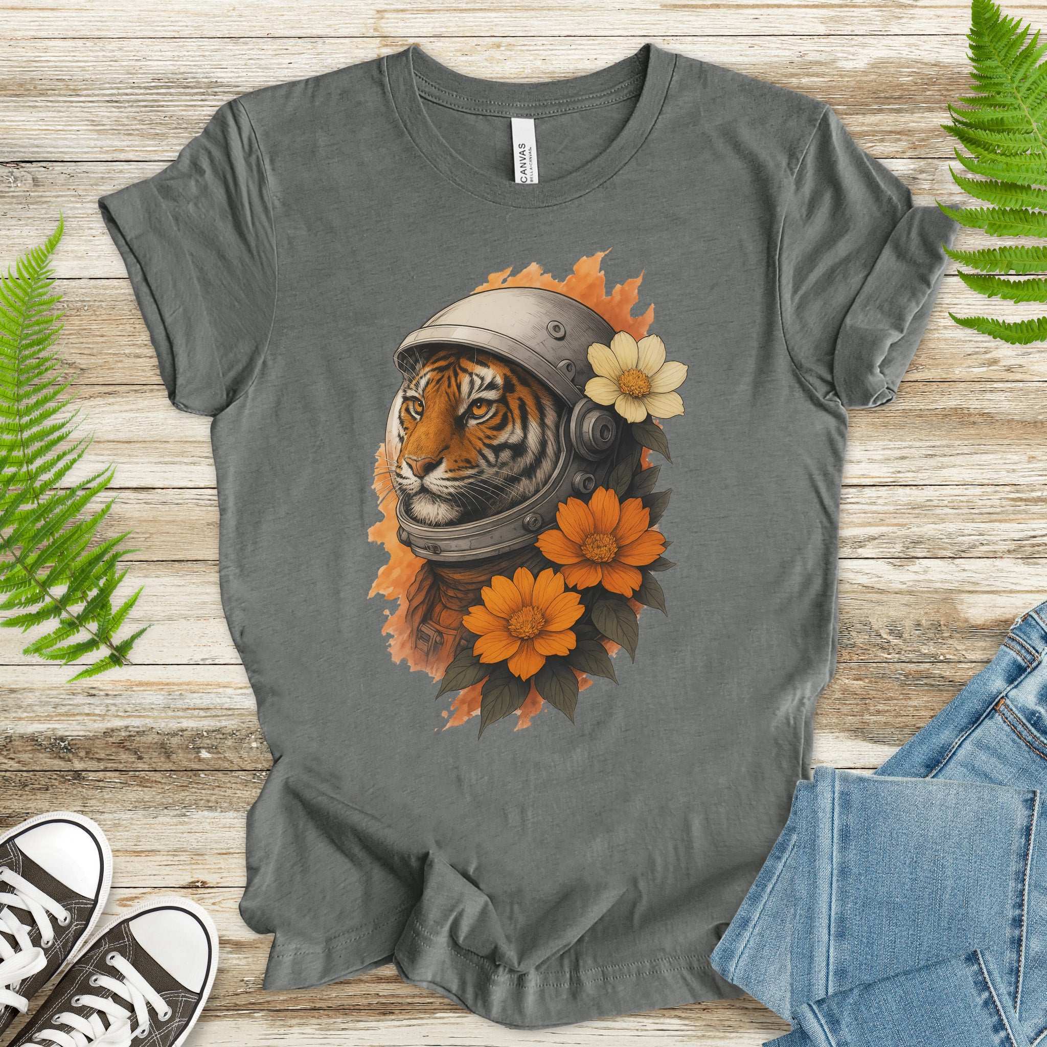 Astronaut Tiger Floral T-Shirt – Cosmic Jungle Vintage Space Tee