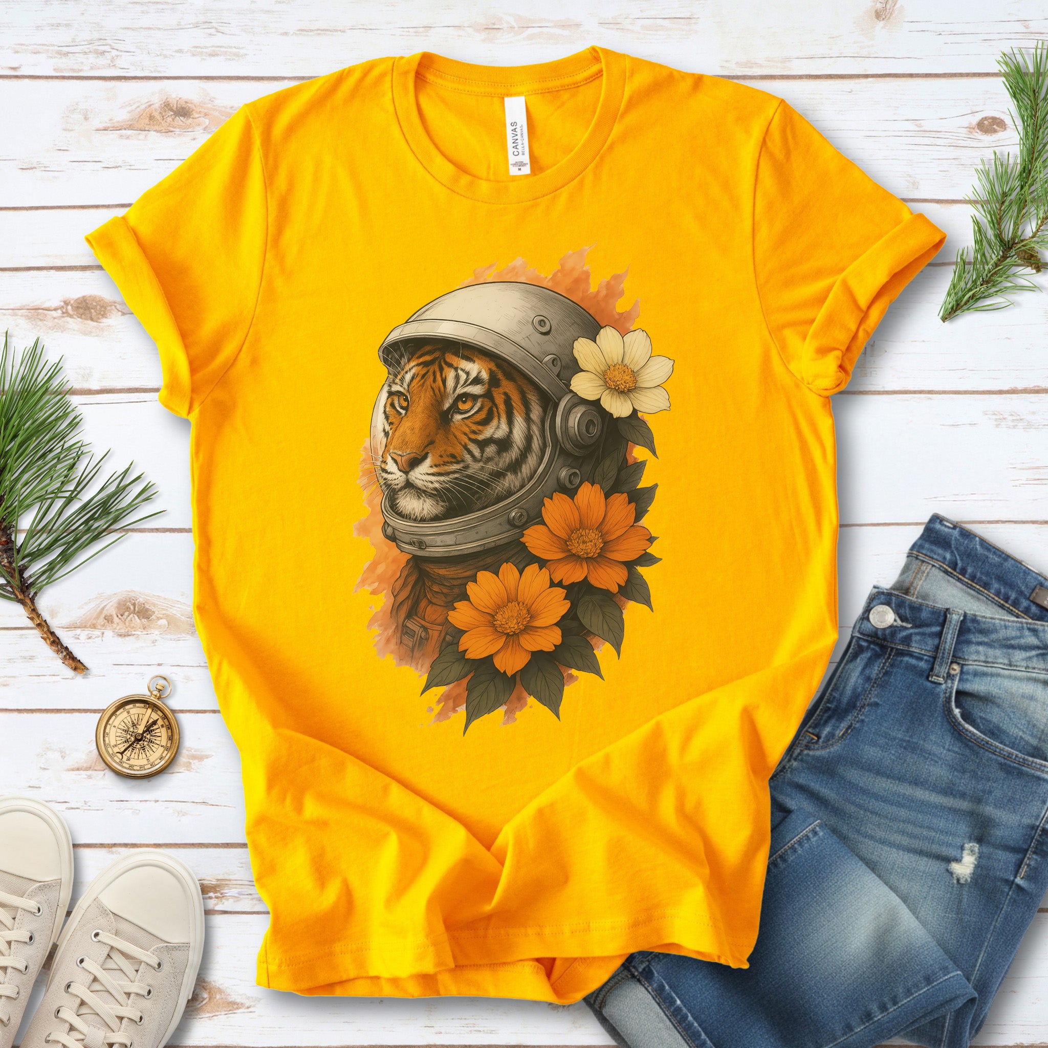 Astronaut Tiger Floral T-Shirt – Cosmic Jungle Vintage Space Tee