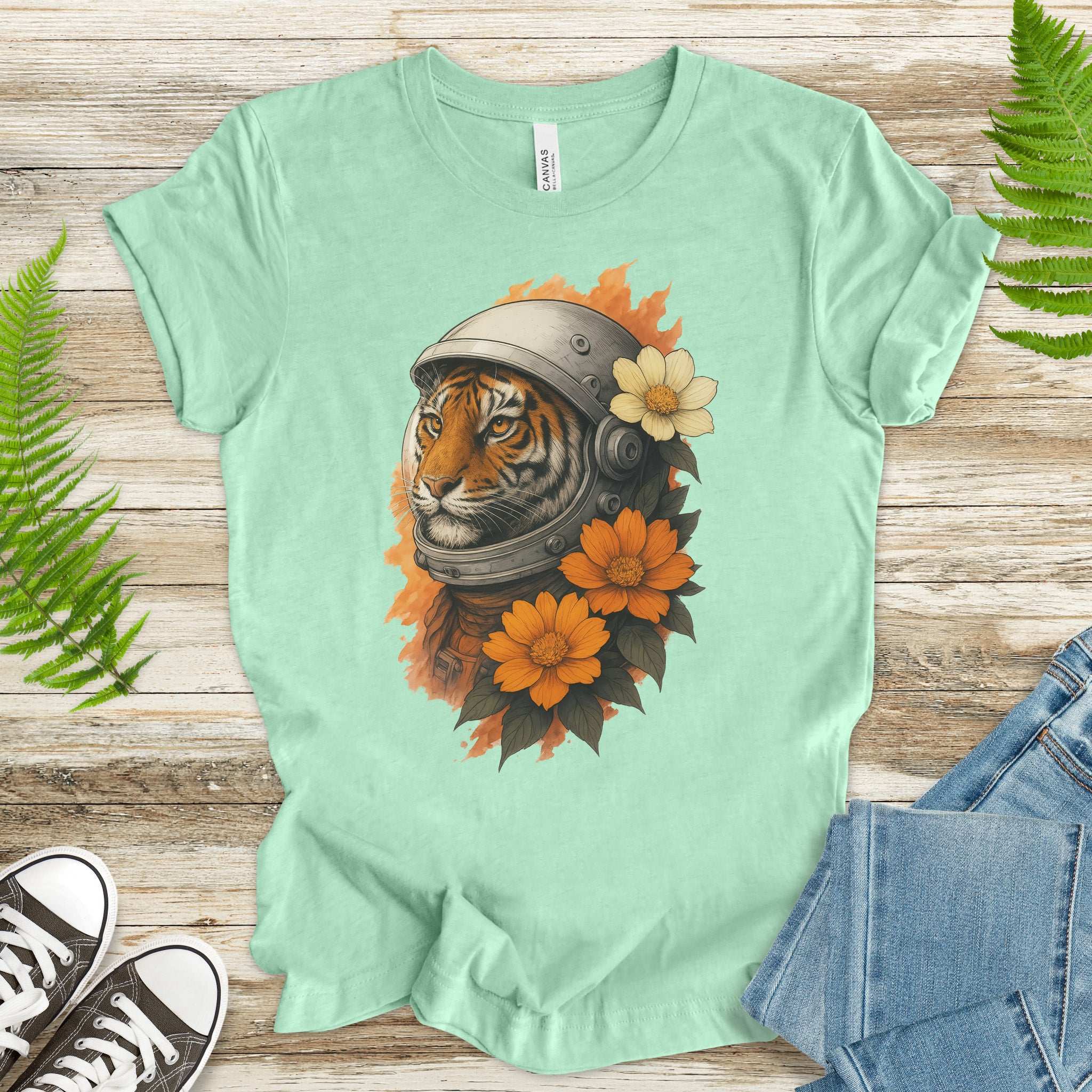 Astronaut Tiger Floral T-Shirt – Cosmic Jungle Vintage Space Tee