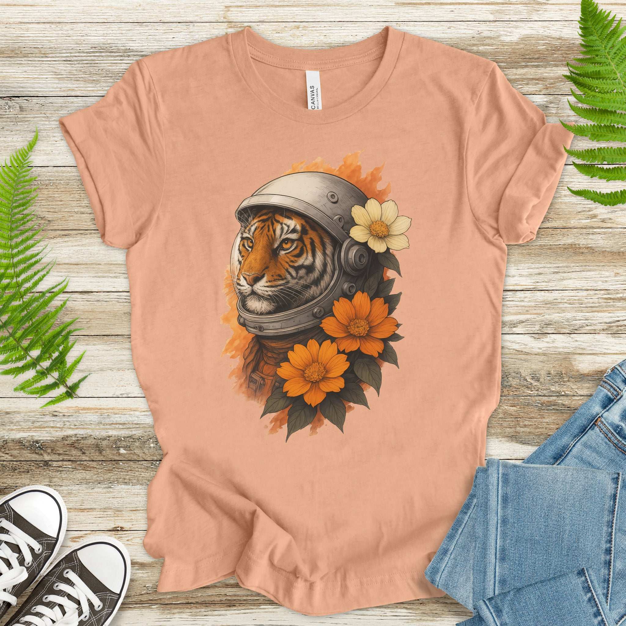 Astronaut Tiger Floral T-Shirt – Cosmic Jungle Vintage Space Tee
