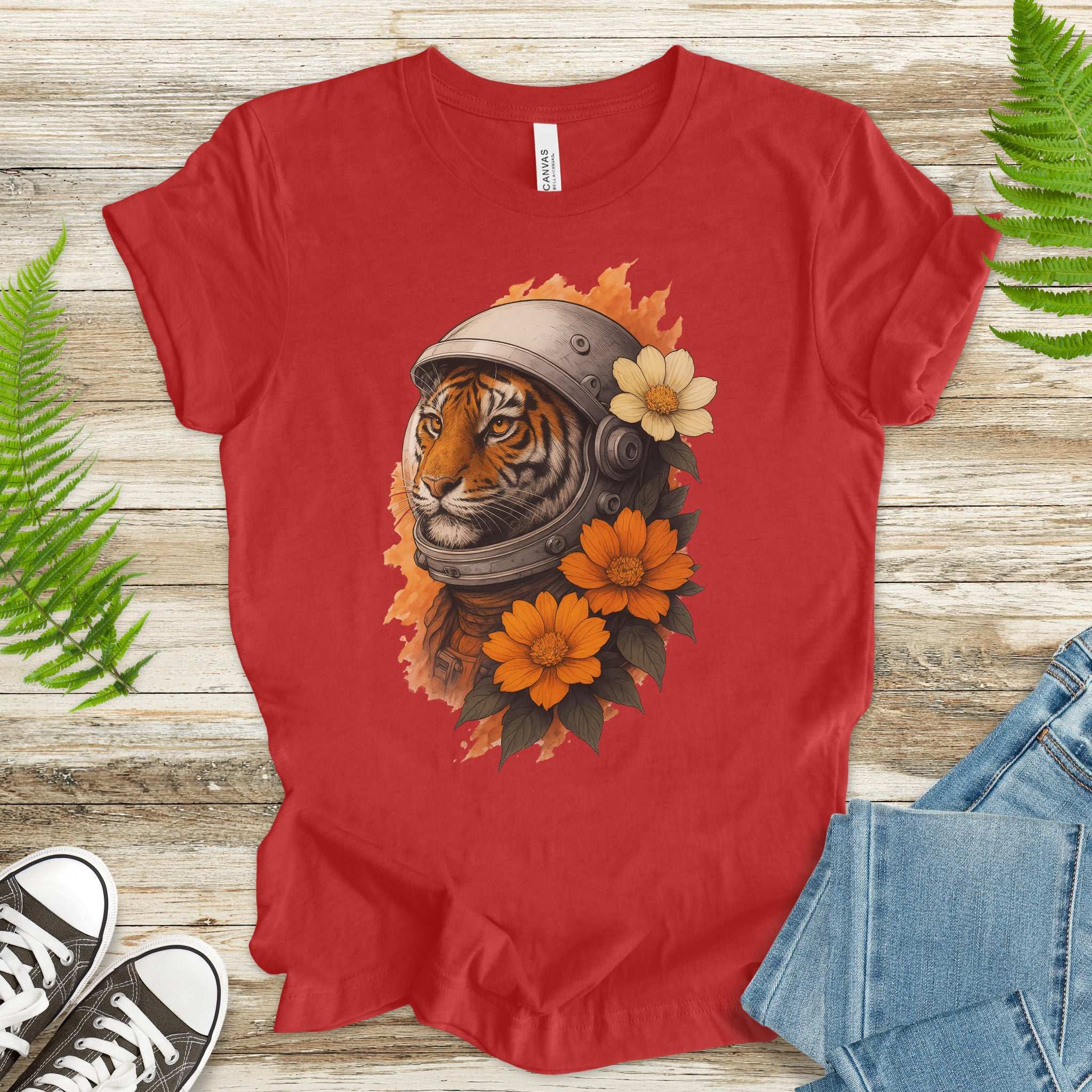 Astronaut Tiger Floral T-Shirt – Cosmic Jungle Vintage Space Tee