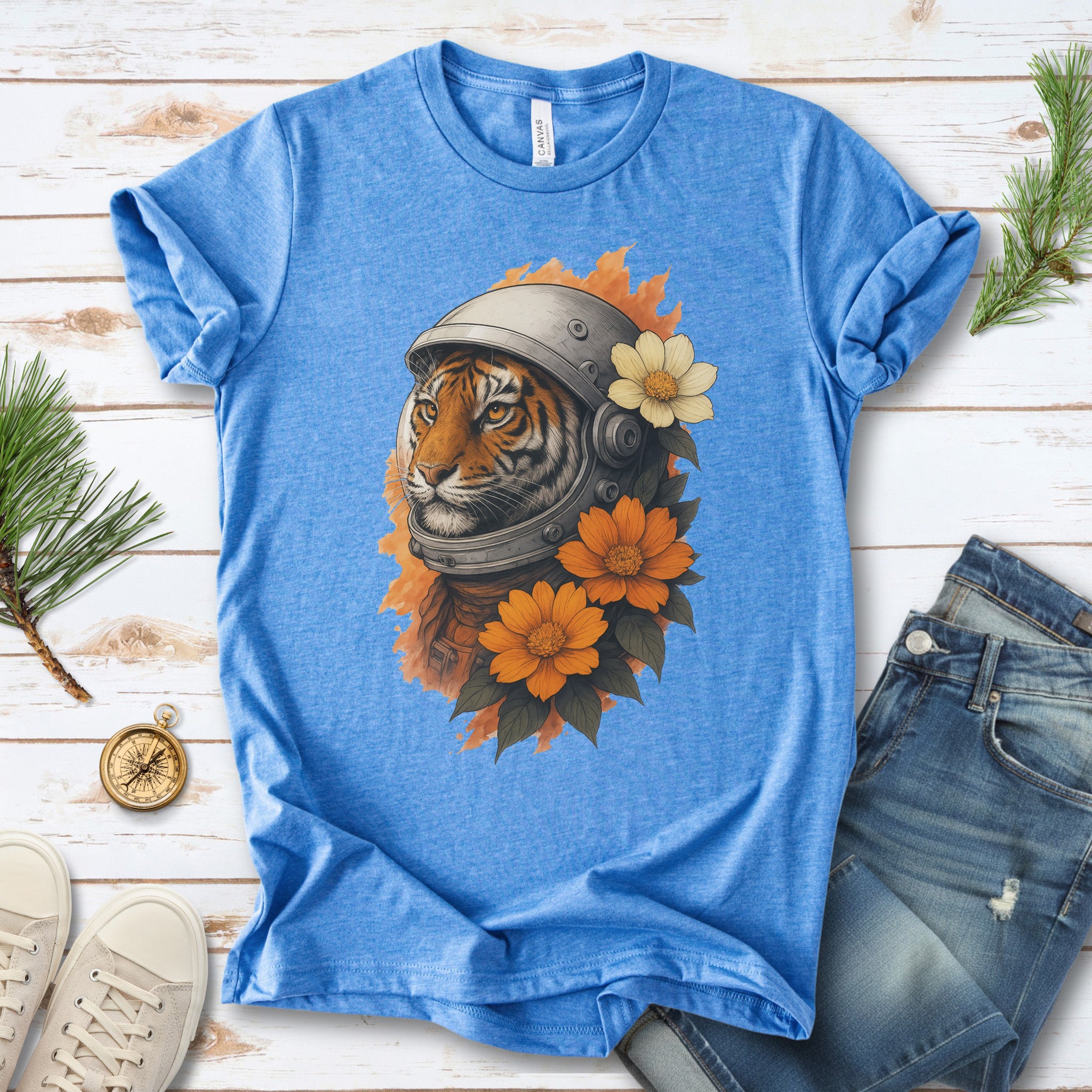 Astronaut Tiger Floral T-Shirt – Cosmic Jungle Vintage Space Tee