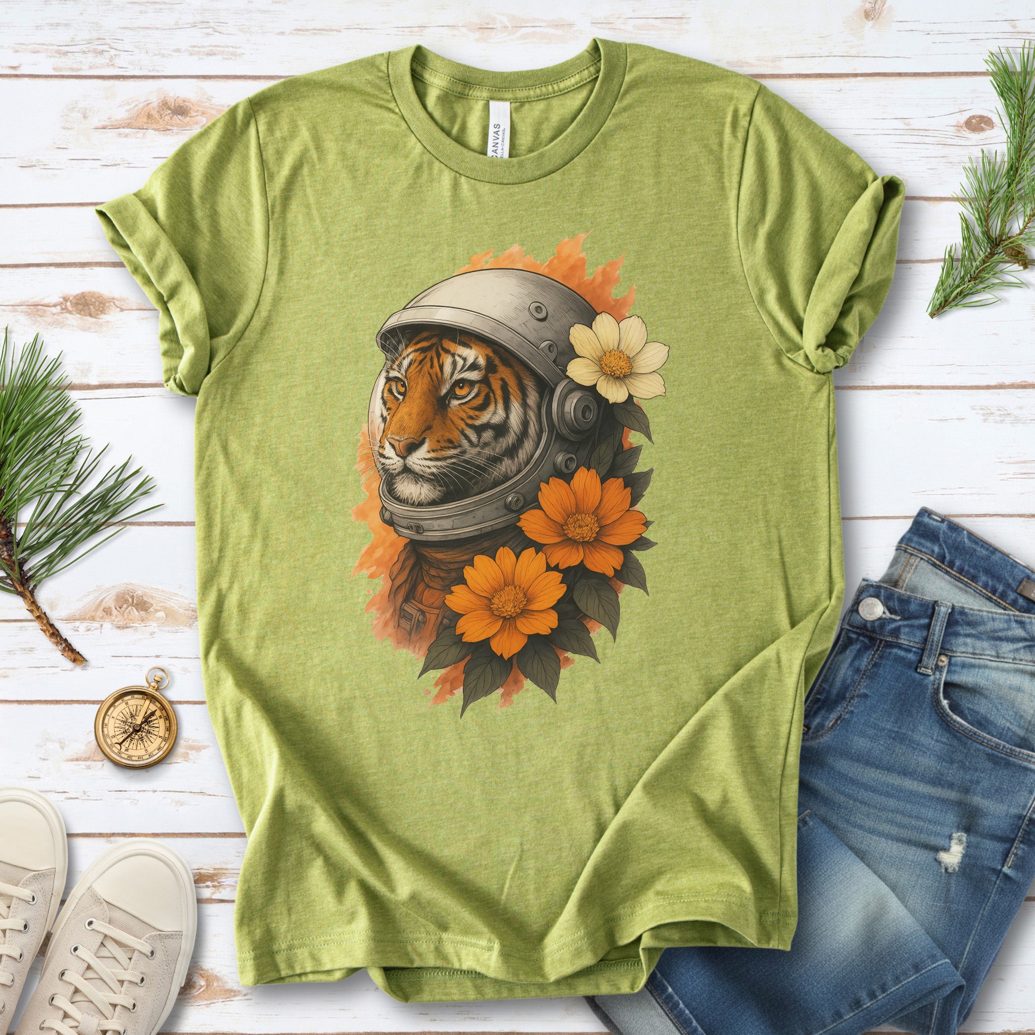 Astronaut Tiger Floral T-Shirt – Cosmic Jungle Vintage Space Tee