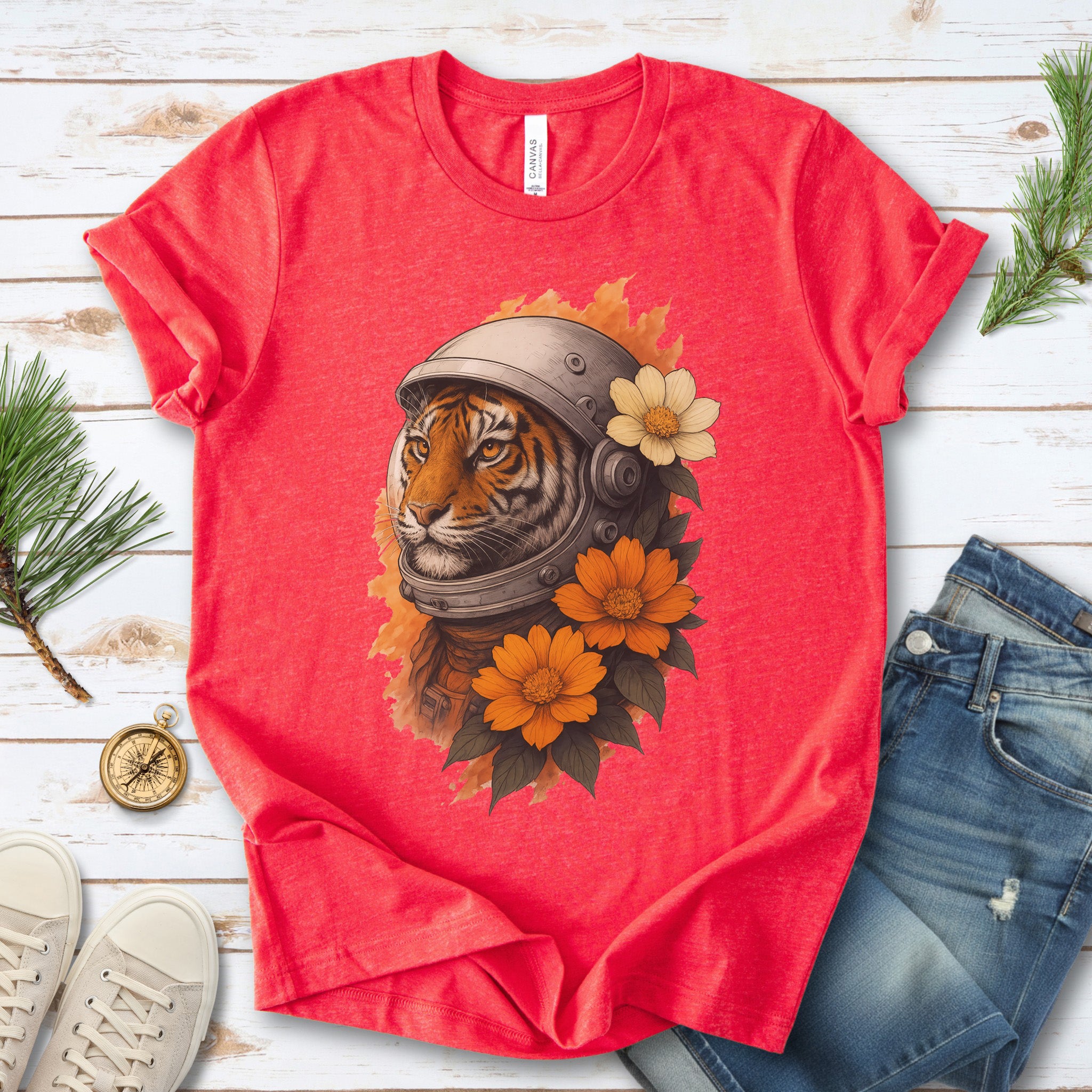 Astronaut Tiger Floral T-Shirt – Cosmic Jungle Vintage Space Tee