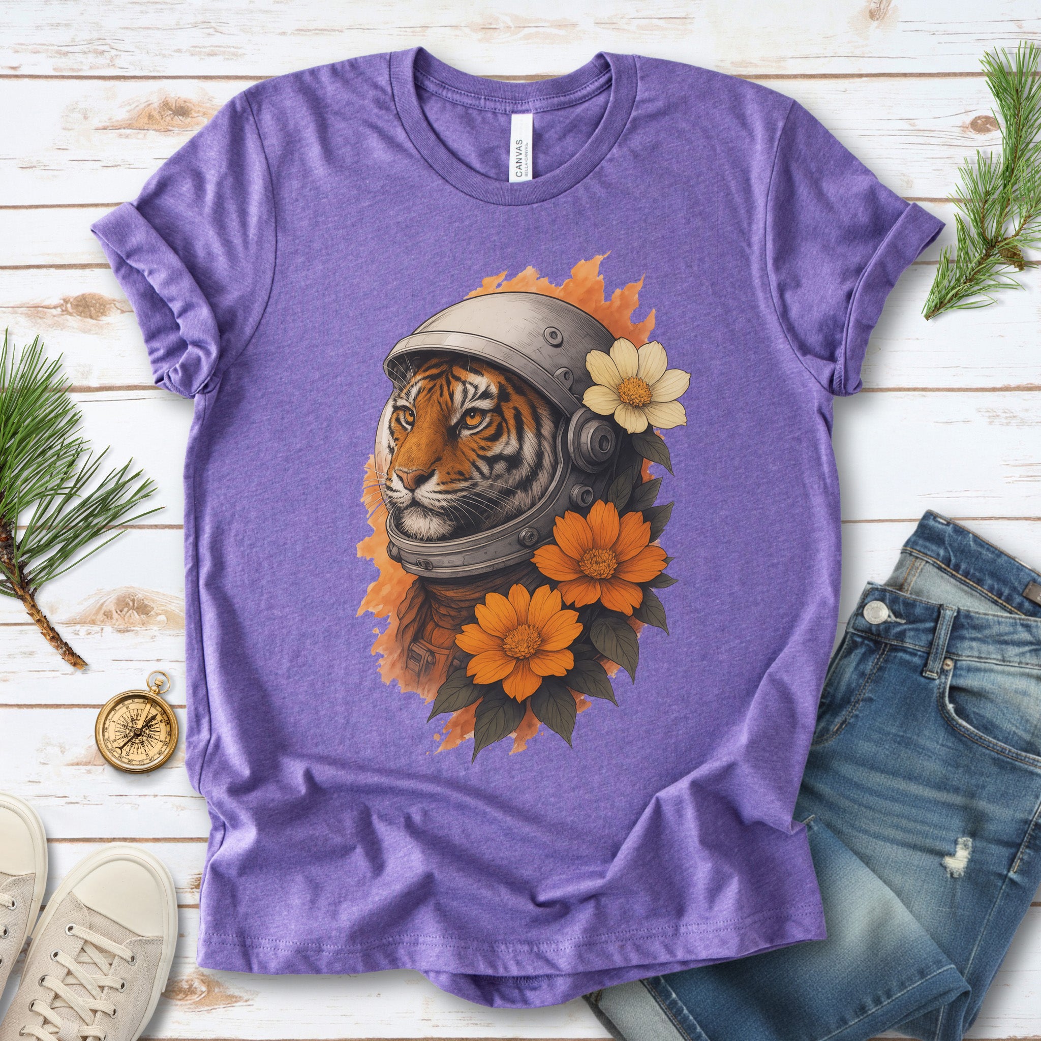 Astronaut Tiger Floral T-Shirt – Cosmic Jungle Vintage Space Tee
