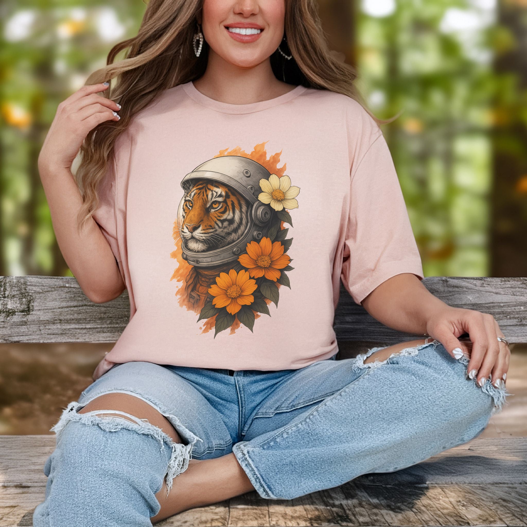 Astronaut Tiger Floral T-Shirt – Cosmic Jungle Vintage Space Tee