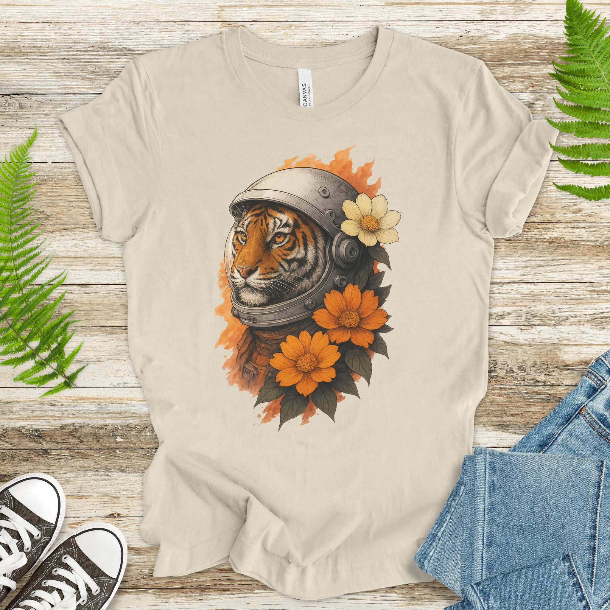 Astronaut Tiger Floral T-Shirt – Cosmic Jungle Vintage Space Tee
