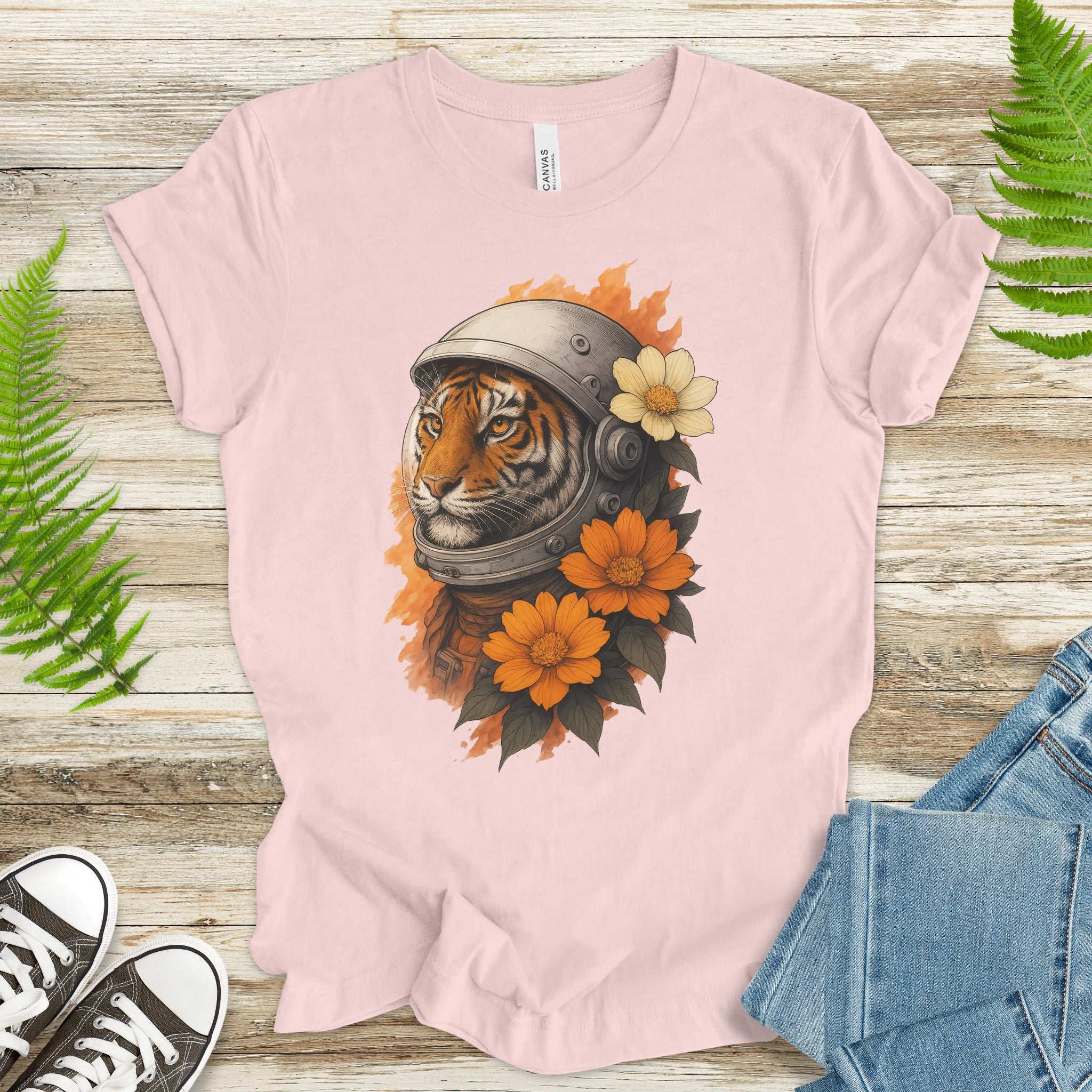 Astronaut Tiger Floral T-Shirt – Cosmic Jungle Vintage Space Tee