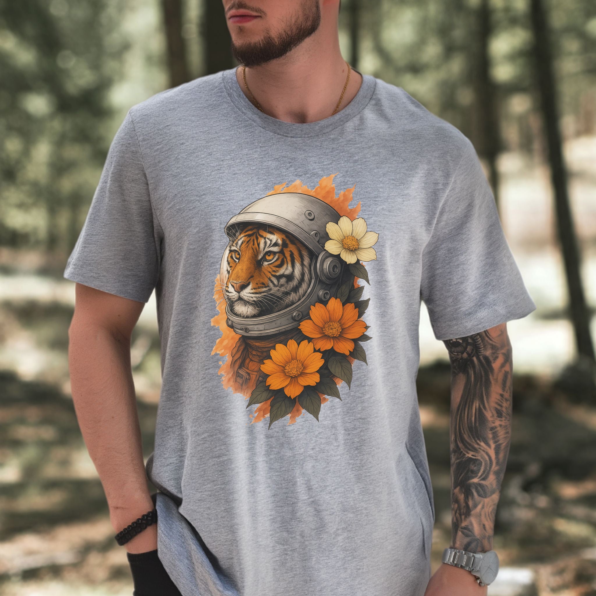 Astronaut Tiger Floral T-Shirt – Cosmic Jungle Vintage Space Tee