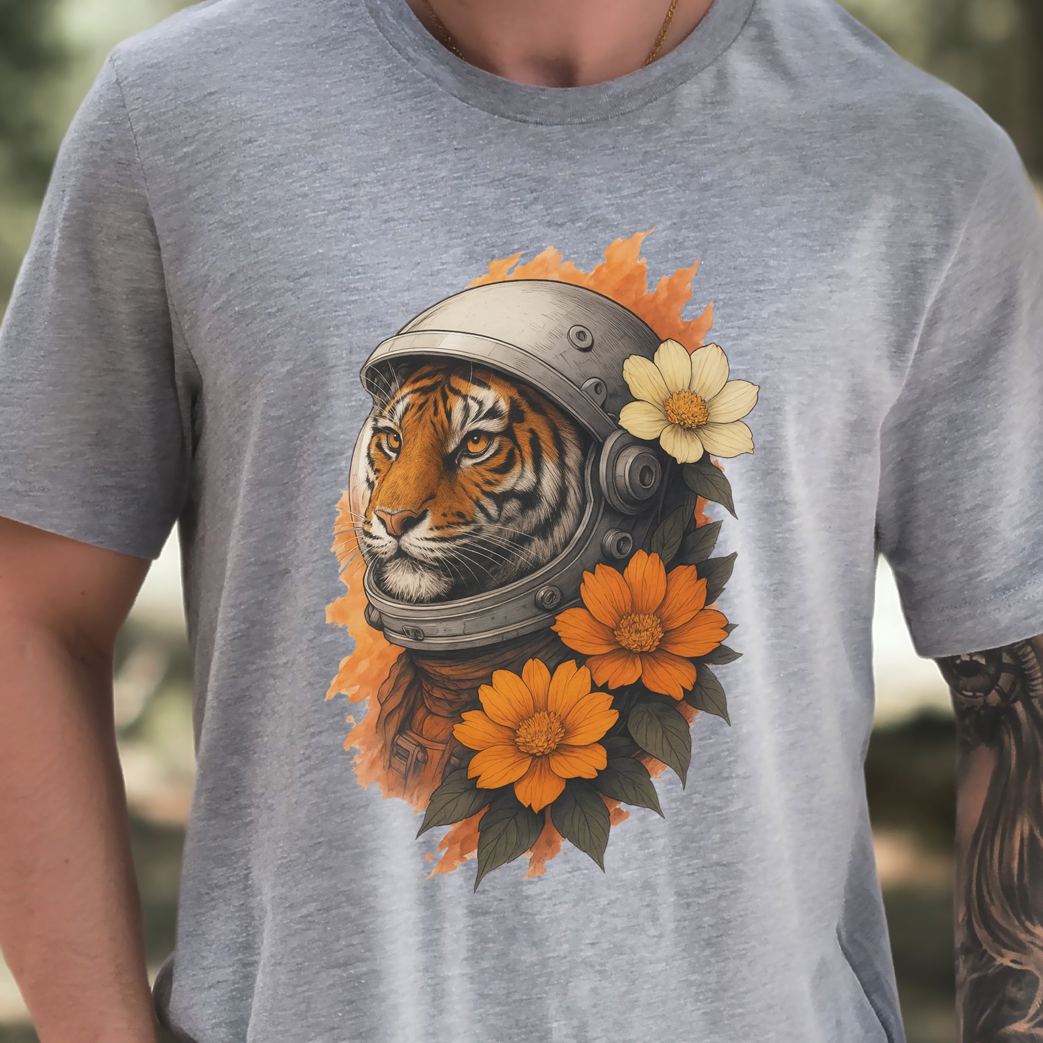 Astronaut Tiger Floral T-Shirt – Cosmic Jungle Vintage Space Tee