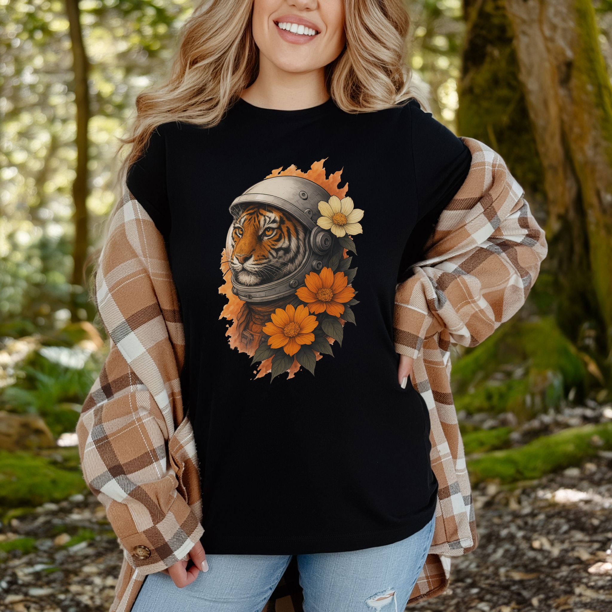 Astronaut Tiger Floral T-Shirt – Cosmic Jungle Vintage Space Tee