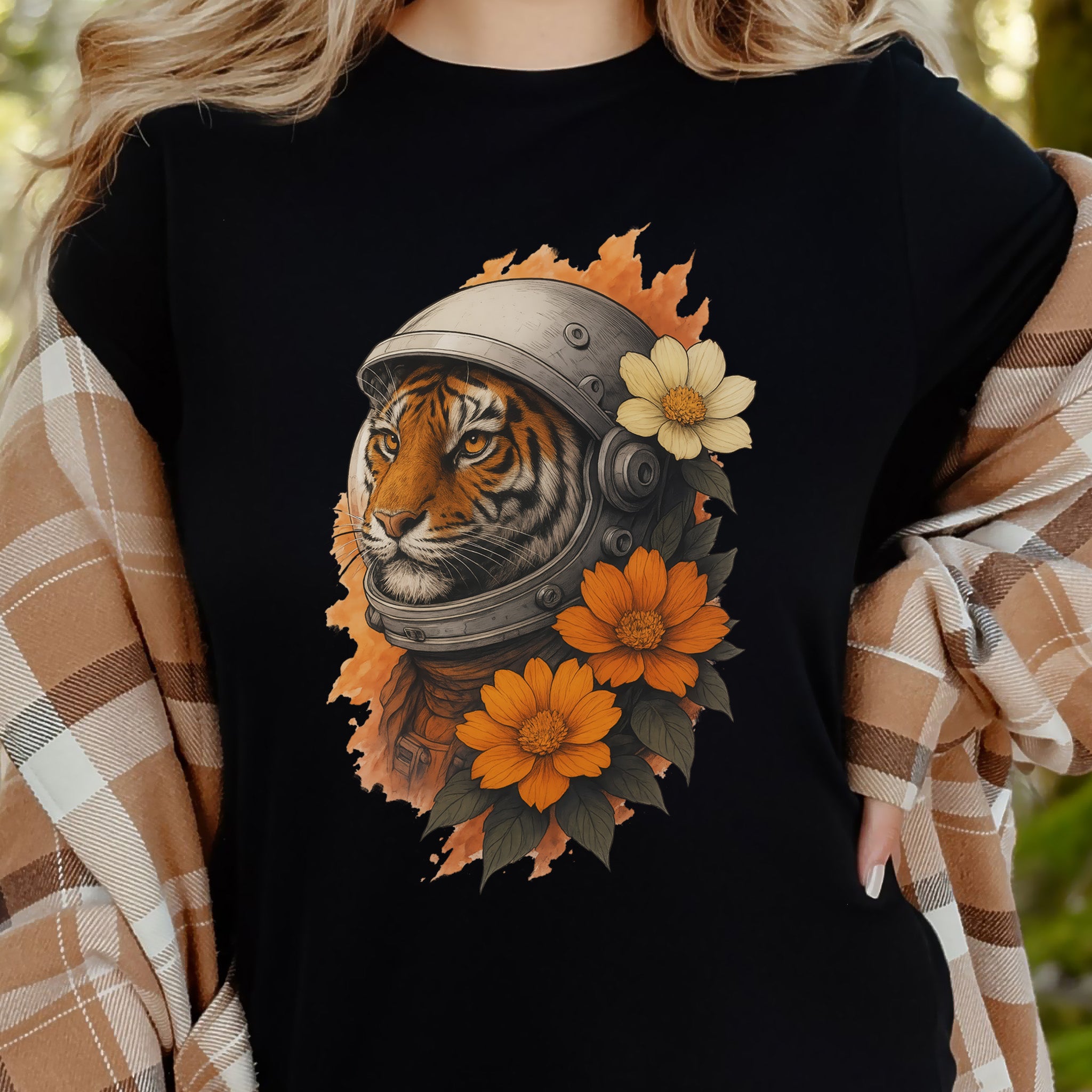 Astronaut Tiger Floral T-Shirt – Cosmic Jungle Vintage Space Tee
