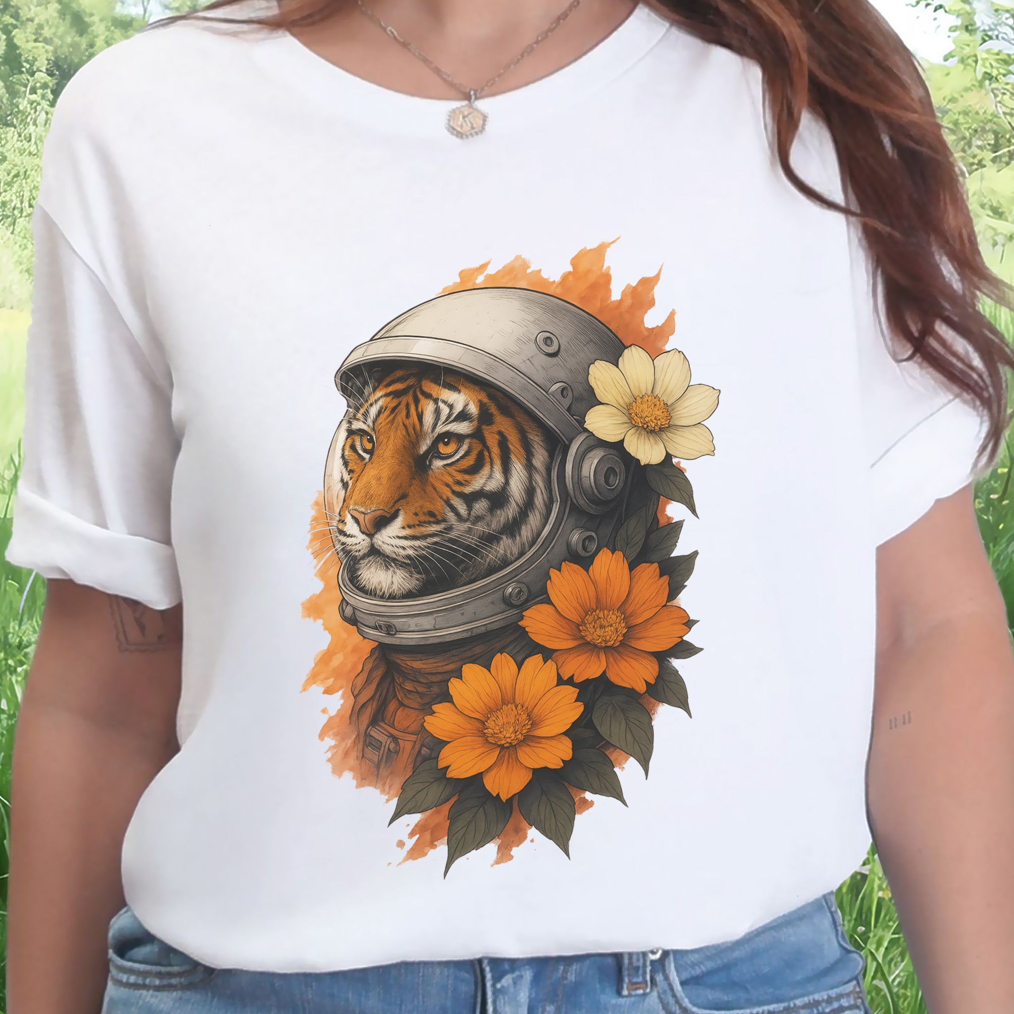 Astronaut Tiger Floral T-Shirt – Cosmic Jungle Vintage Space Tee