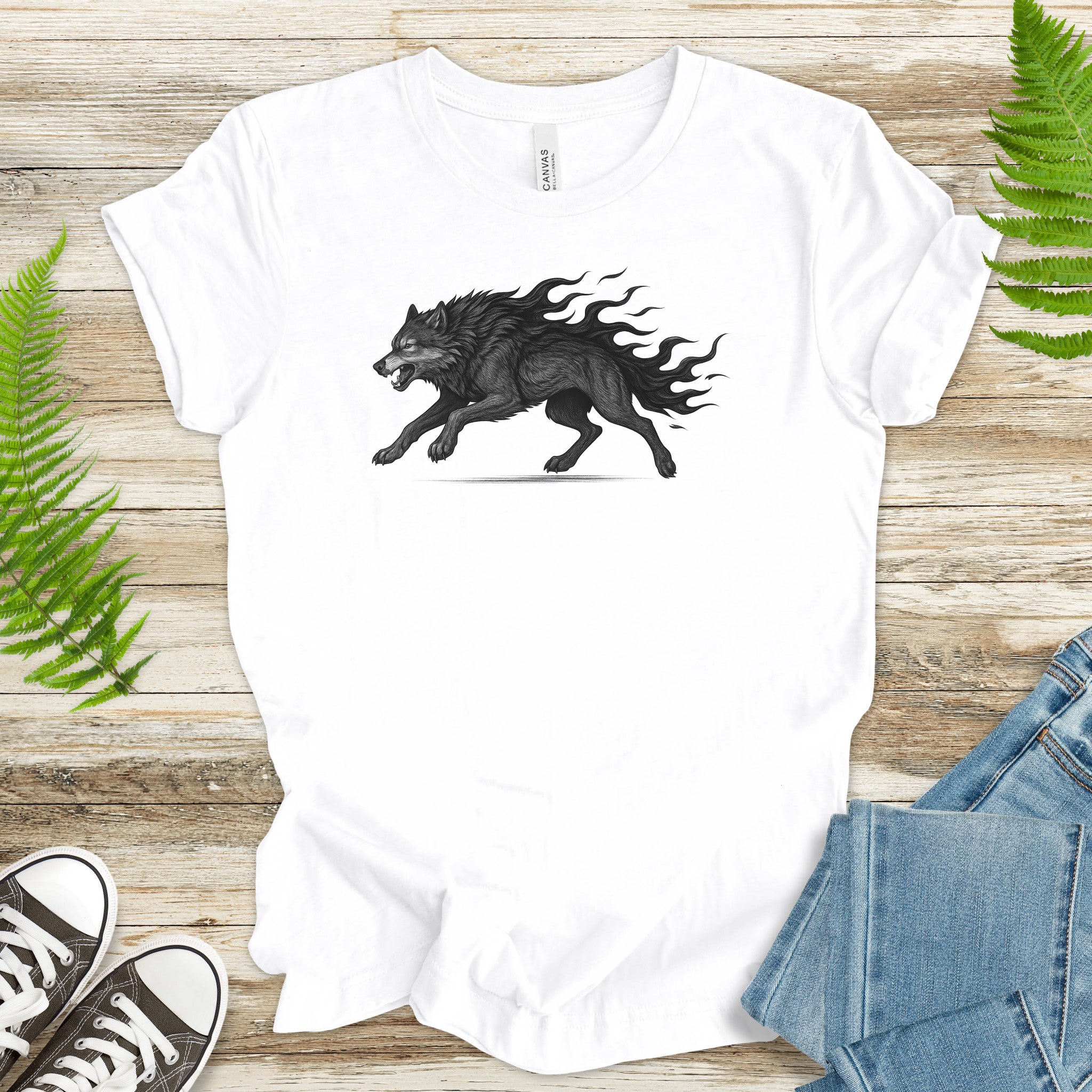 Flame Wolf T-Shirt – Vintage Fire Spirit Animal Gothic Tee