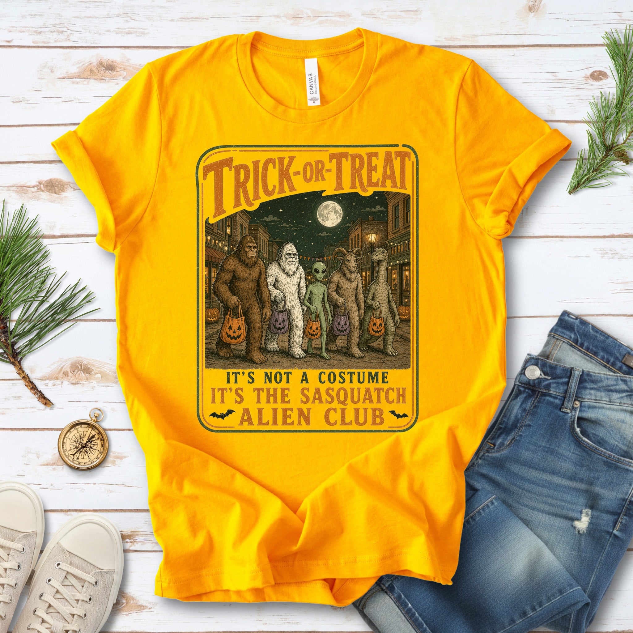 Trick or Treat Sasquatch Alien Club Funny Cryptid Halloween T-Shirt