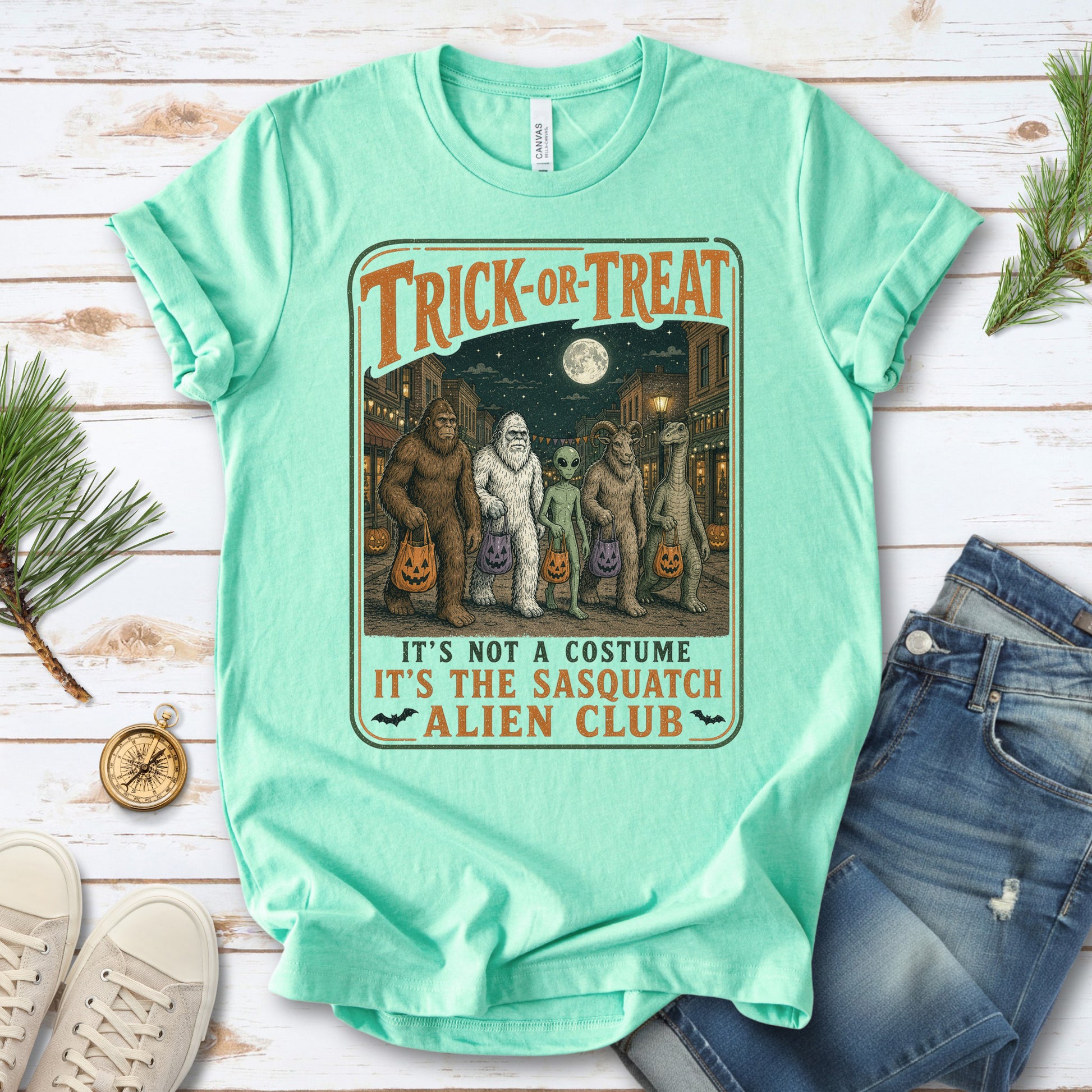 Trick or Treat Sasquatch Alien Club Funny Cryptid Halloween T-Shirt