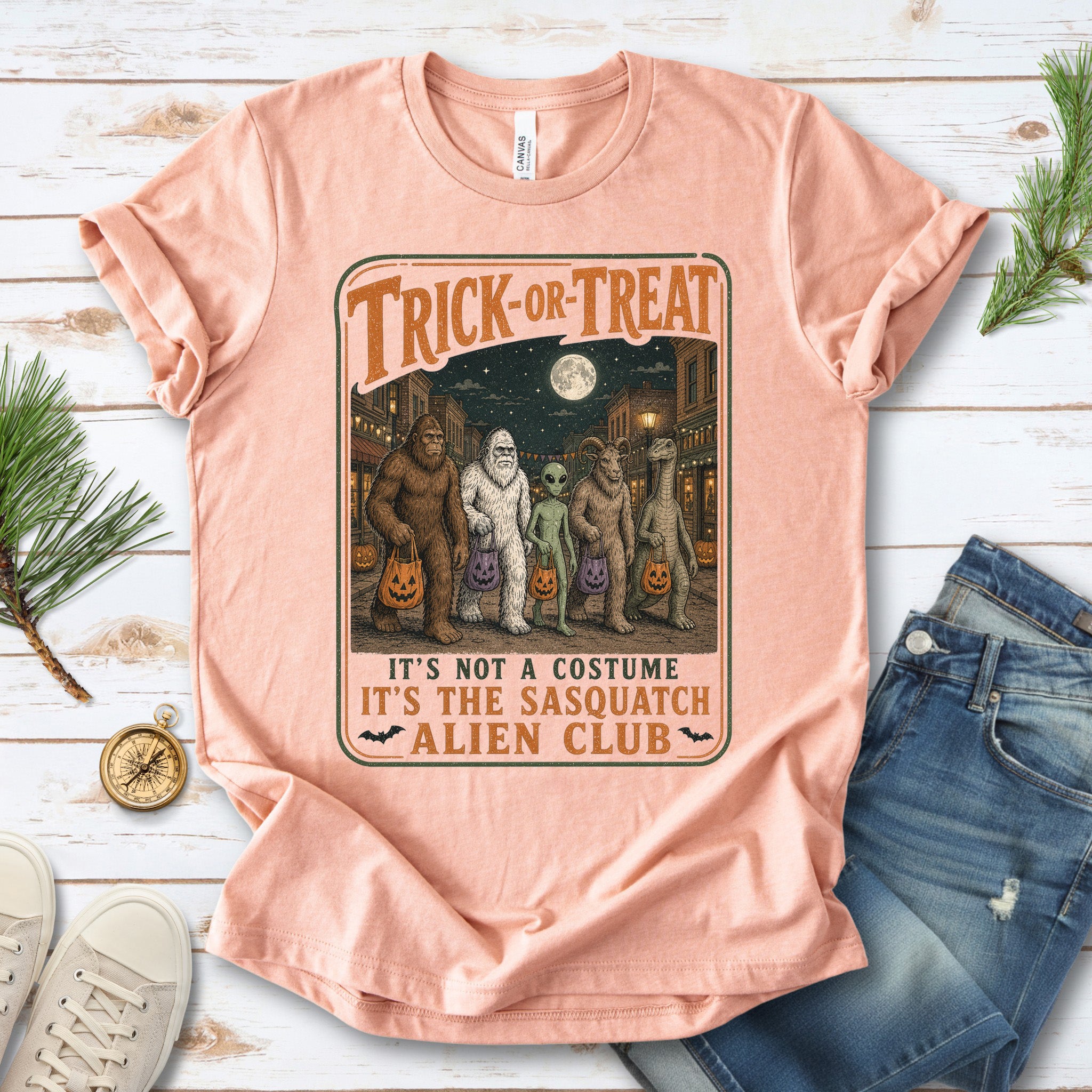 Trick or Treat Sasquatch Alien Club Funny Cryptid Halloween T-Shirt