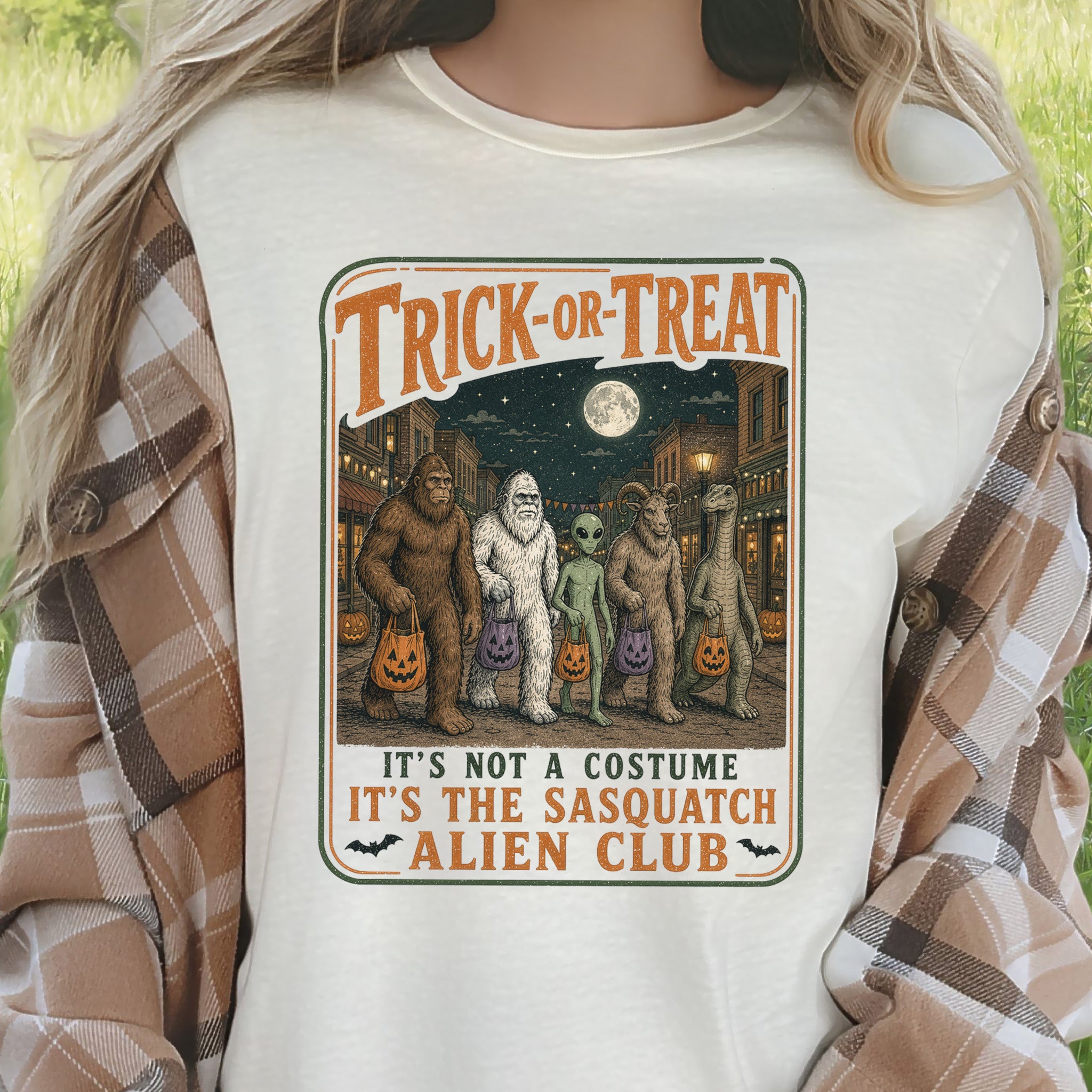 Trick or Treat Sasquatch Alien Club Funny Cryptid Halloween T-Shirt