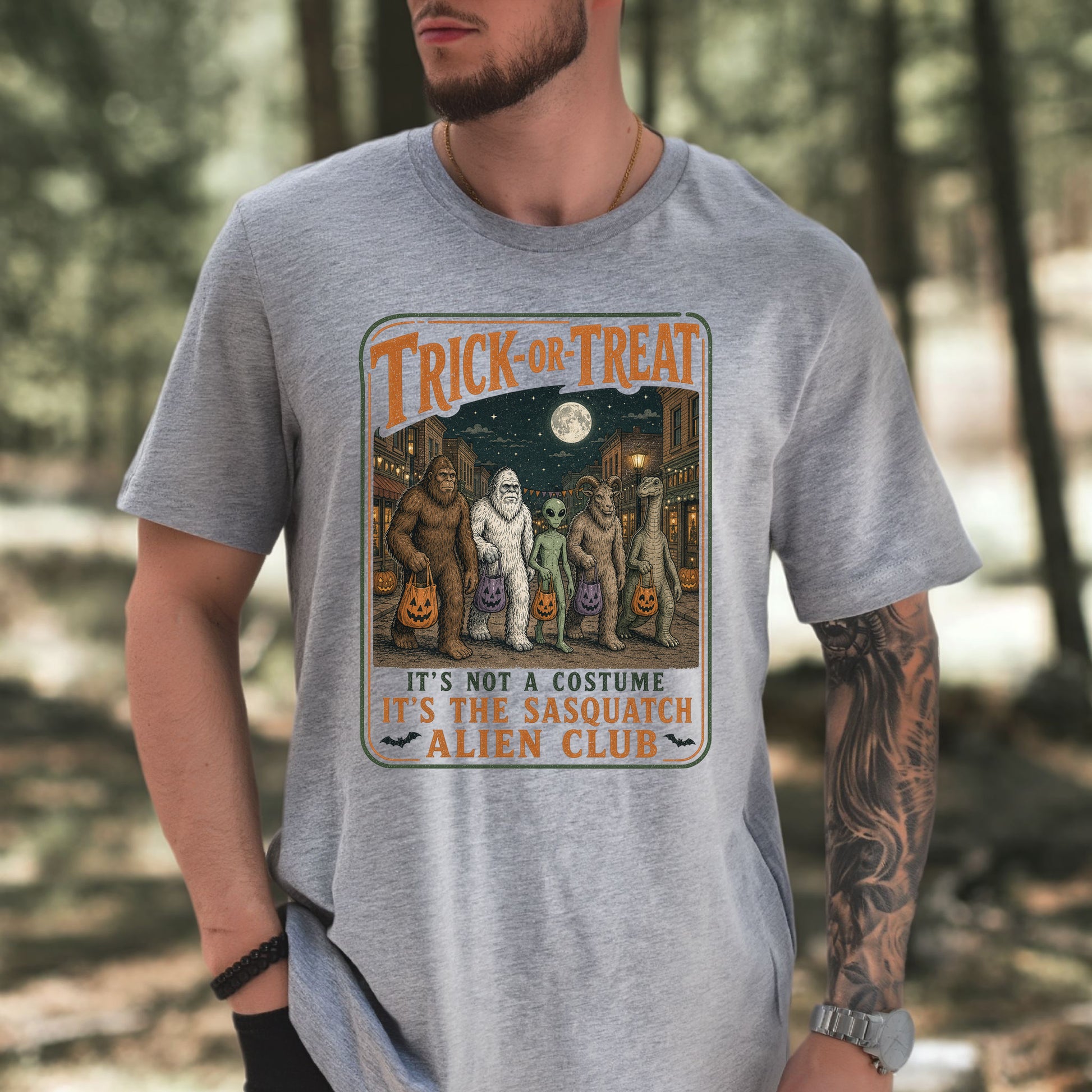 Trick or Treat Sasquatch Alien Club Funny Cryptid Halloween T-Shirt