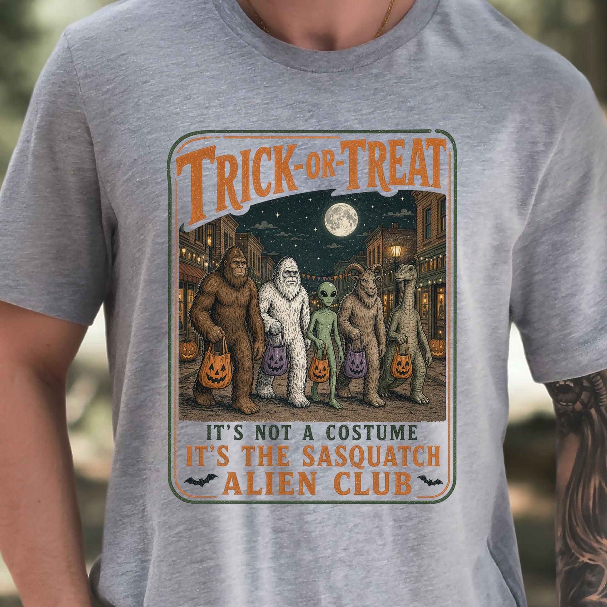 Trick or Treat Sasquatch Alien Club Funny Cryptid Halloween T-Shirt