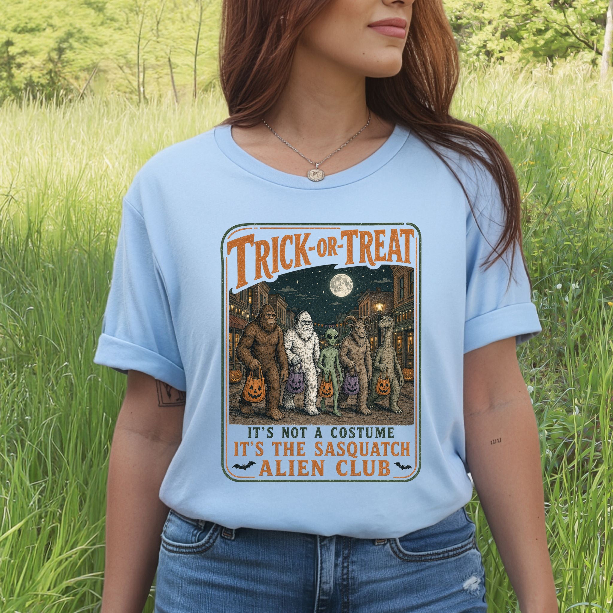 Trick or Treat Sasquatch Alien Club Funny Cryptid Halloween T-Shirt