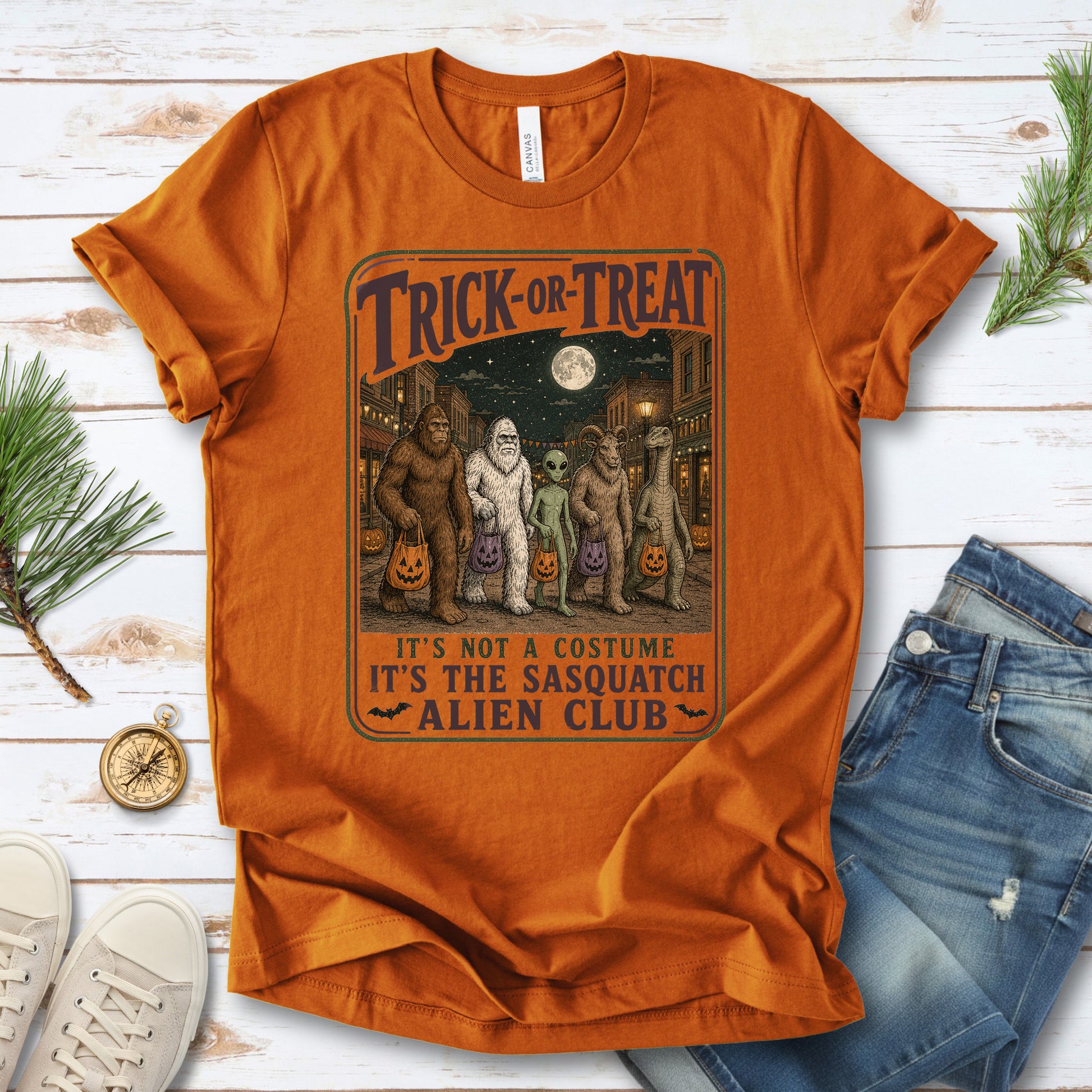 Trick or Treat Sasquatch Alien Club Funny Cryptid Halloween T-Shirt