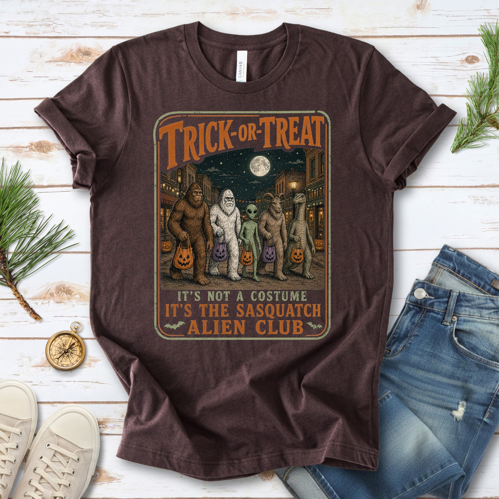 Trick or Treat Sasquatch Alien Club Funny Cryptid Halloween T-Shirt