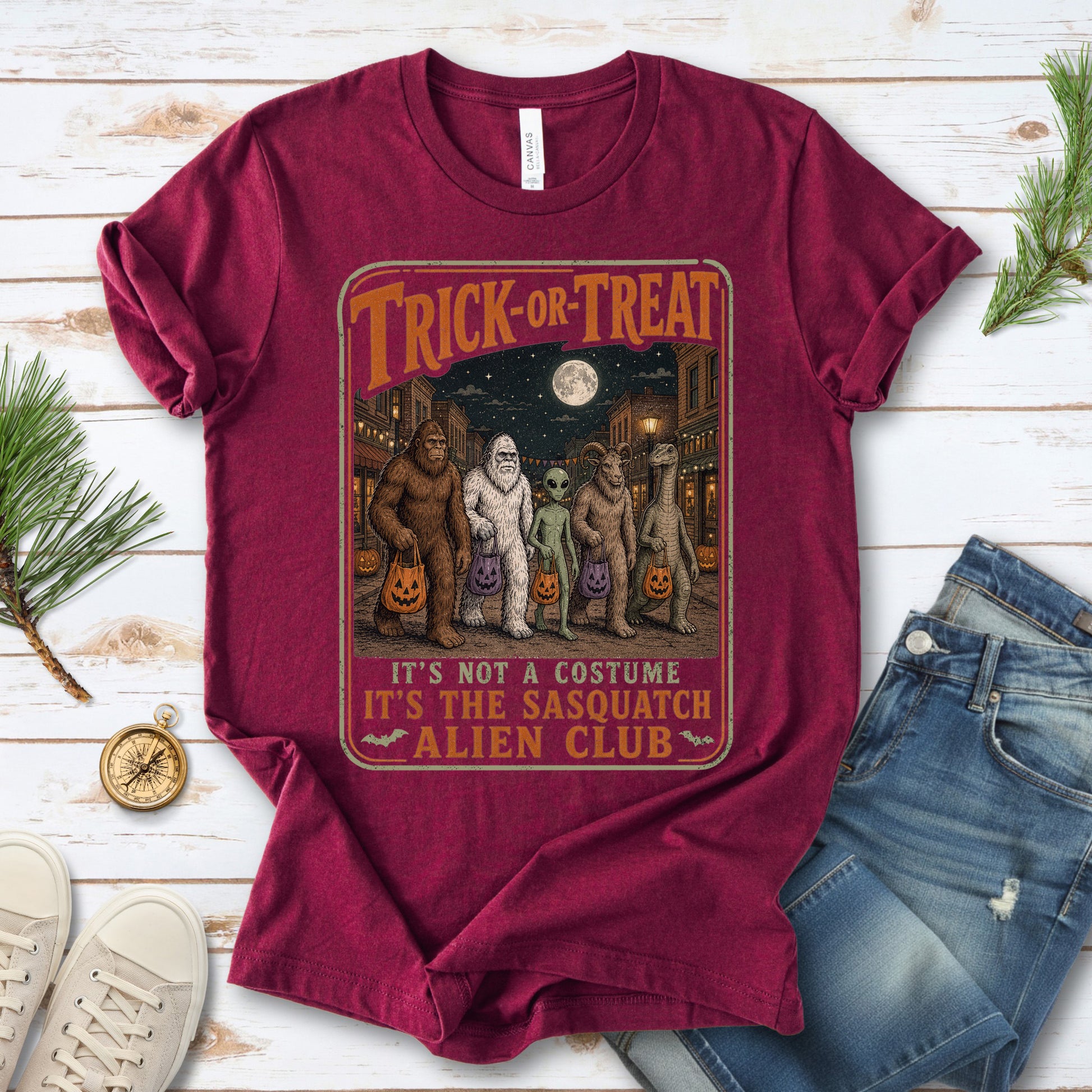 Trick or Treat Sasquatch Alien Club Funny Cryptid Halloween T-Shirt