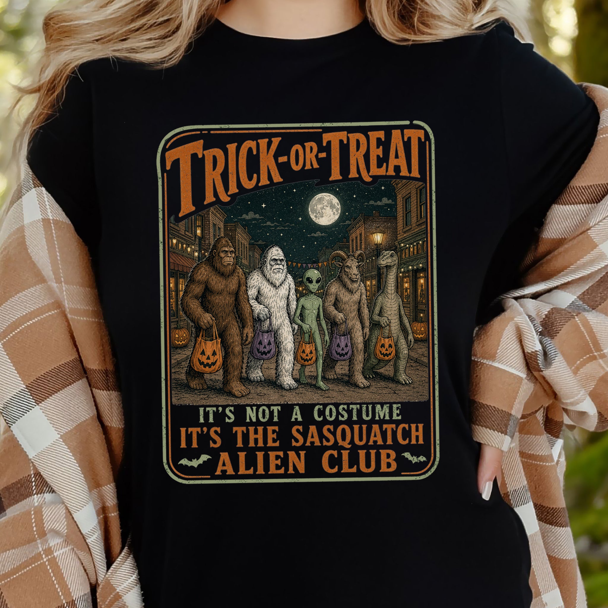 Trick or Treat Sasquatch Alien Club Funny Cryptid Halloween T-Shirt