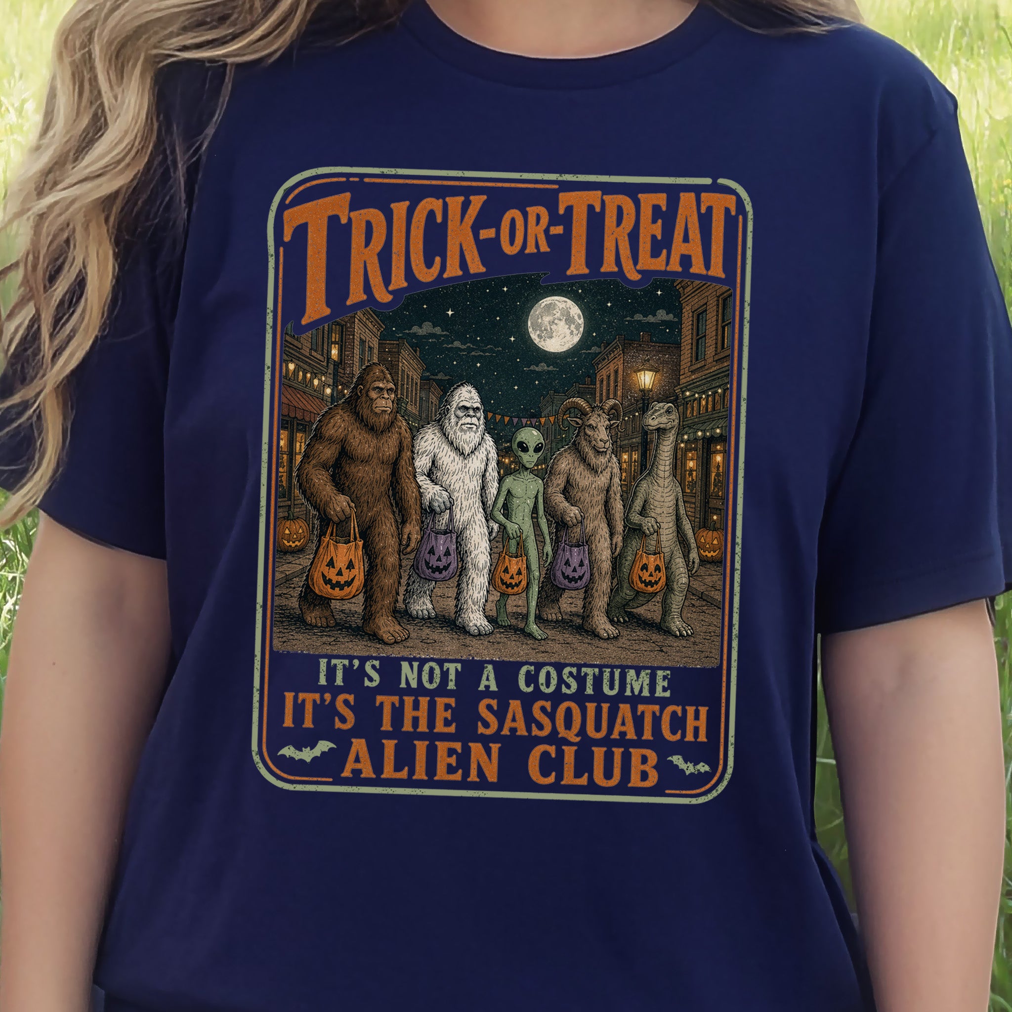 Trick or Treat Sasquatch Alien Club Funny Cryptid Halloween T-Shirt