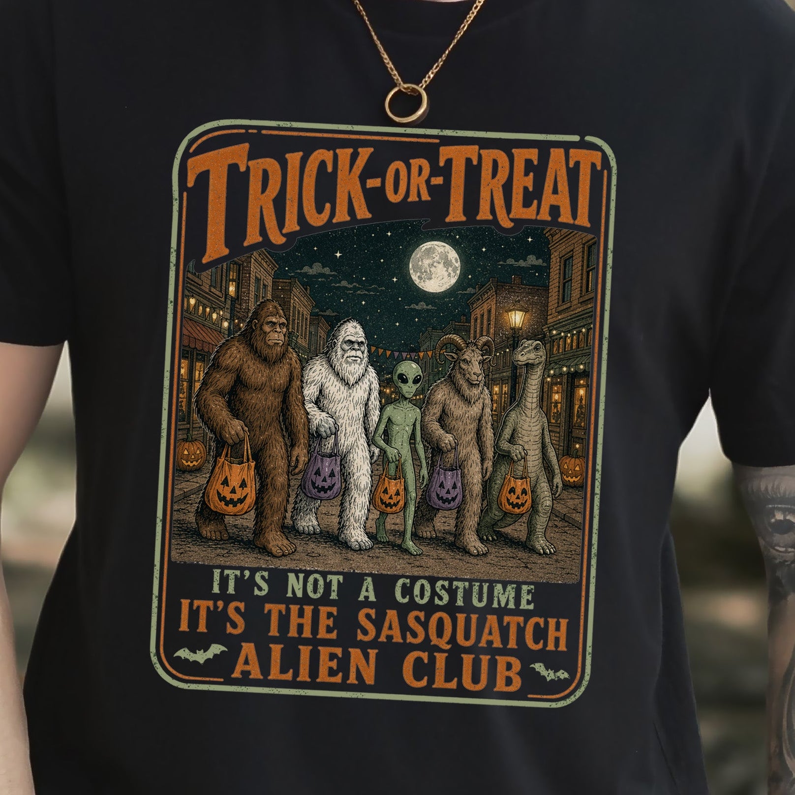 Trick or Treat Sasquatch Alien Club Funny Cryptid Halloween T-Shirt