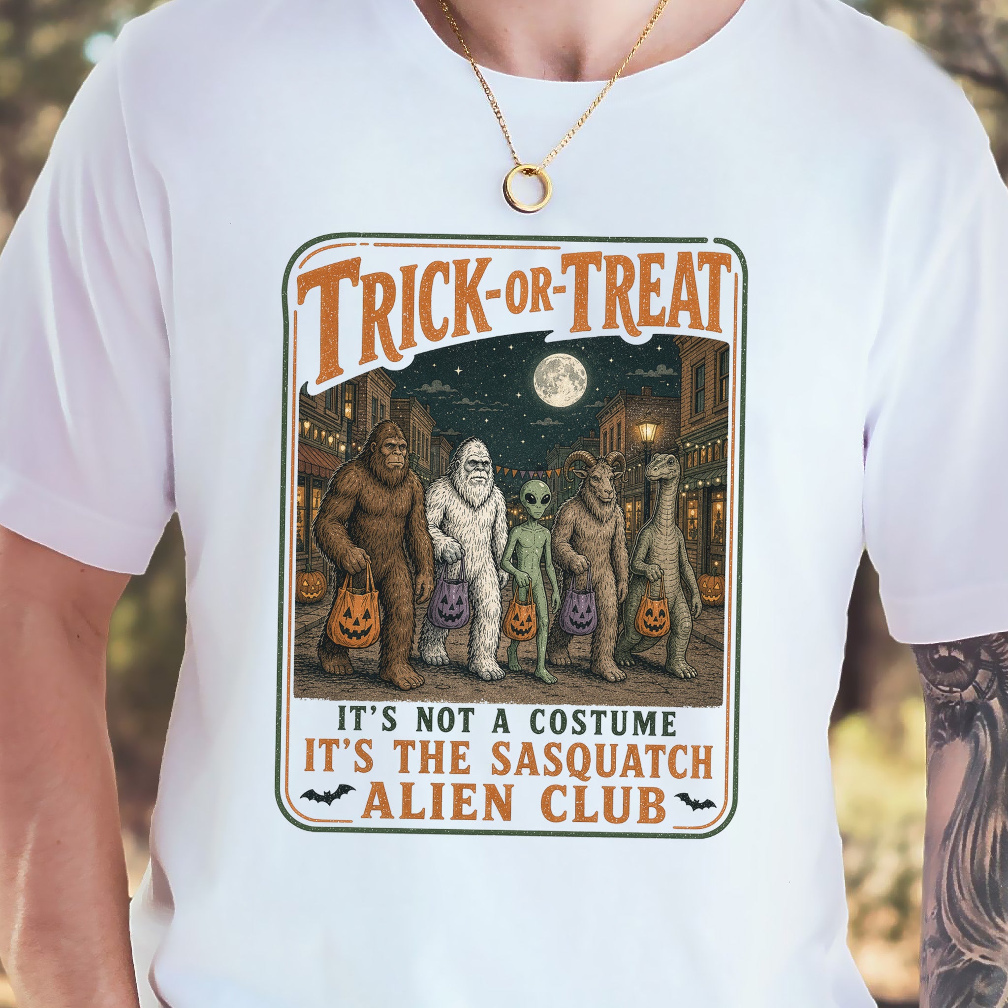 Trick or Treat Sasquatch Alien Club Funny Cryptid Halloween T-Shirt