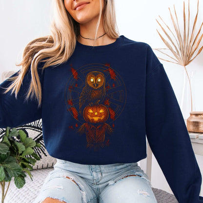 Jack & The Watcher Sweatshirt – Gothic Owl & Pumpkinhead Horror Vibes