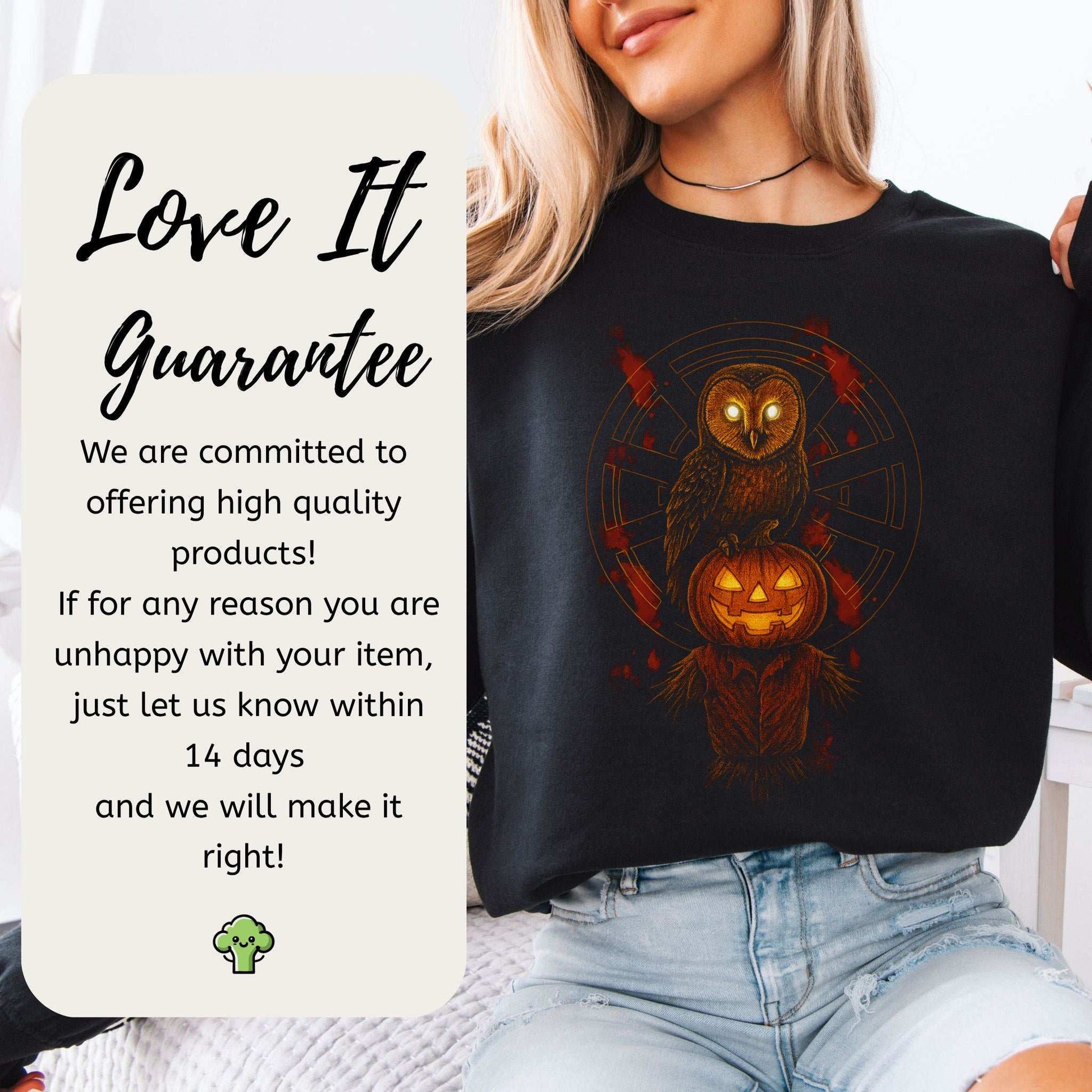 Jack & The Watcher Sweatshirt – Gothic Owl & Pumpkinhead Horror Vibes