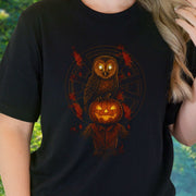 Jack & The Watcher T-Shirt – Gothic Owl & Pumpkinhead Horror Tee
